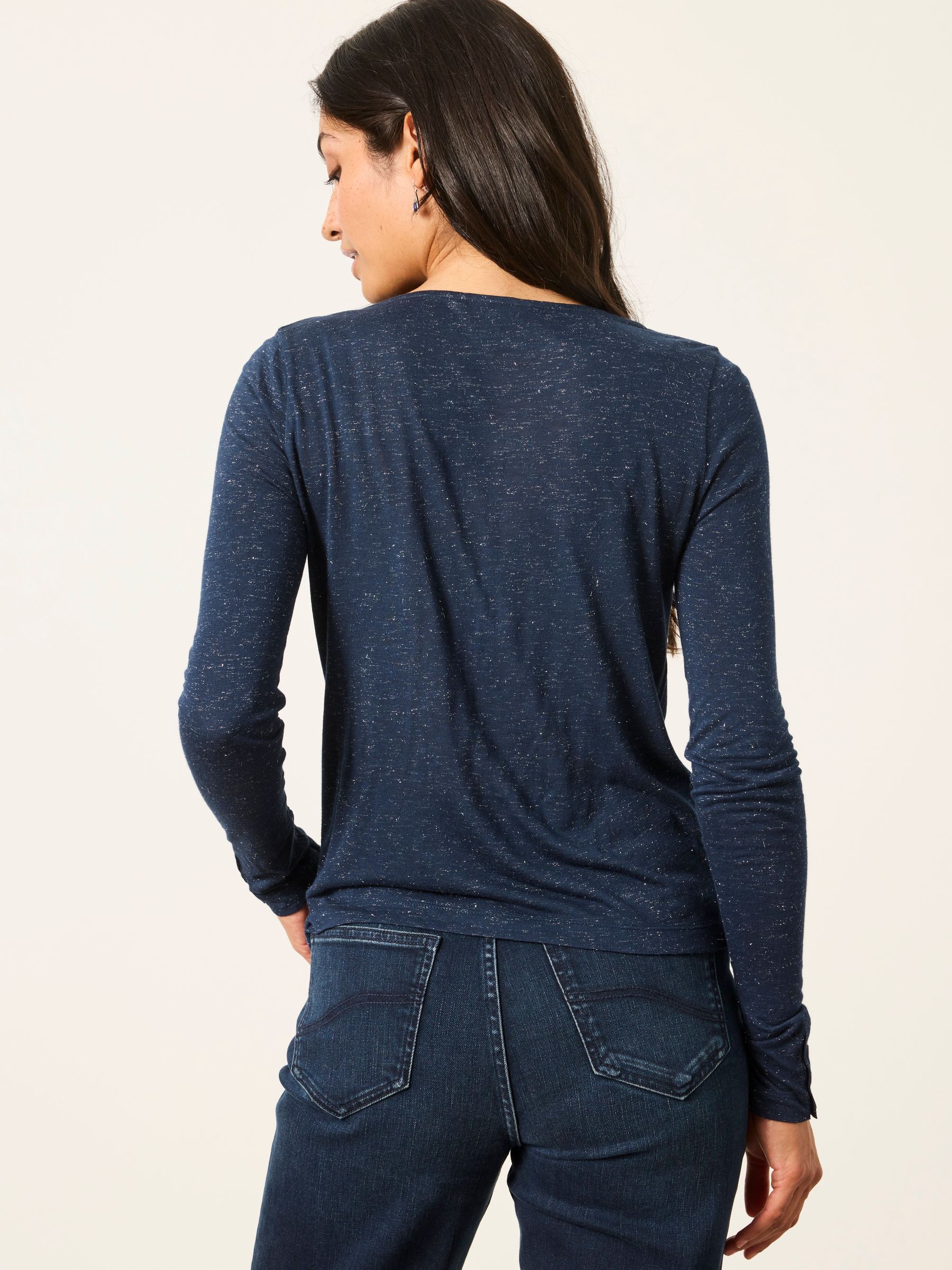 Lola Navy Sparkle Cowl Neck Long Sleeve Top - Image 2 of 6