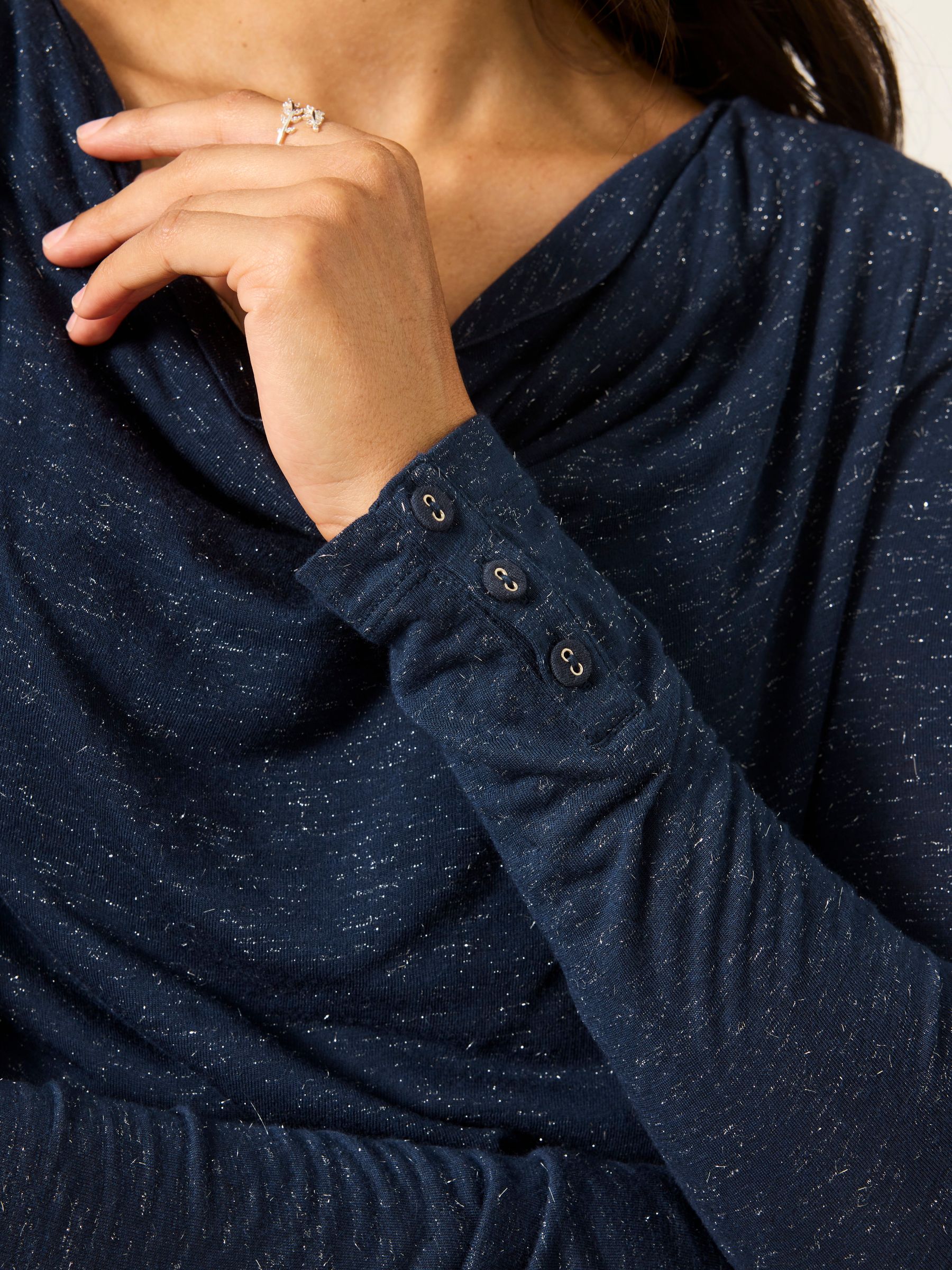 Lola Navy Sparkle Cowl Neck Long Sleeve Top - Image 3 of 6