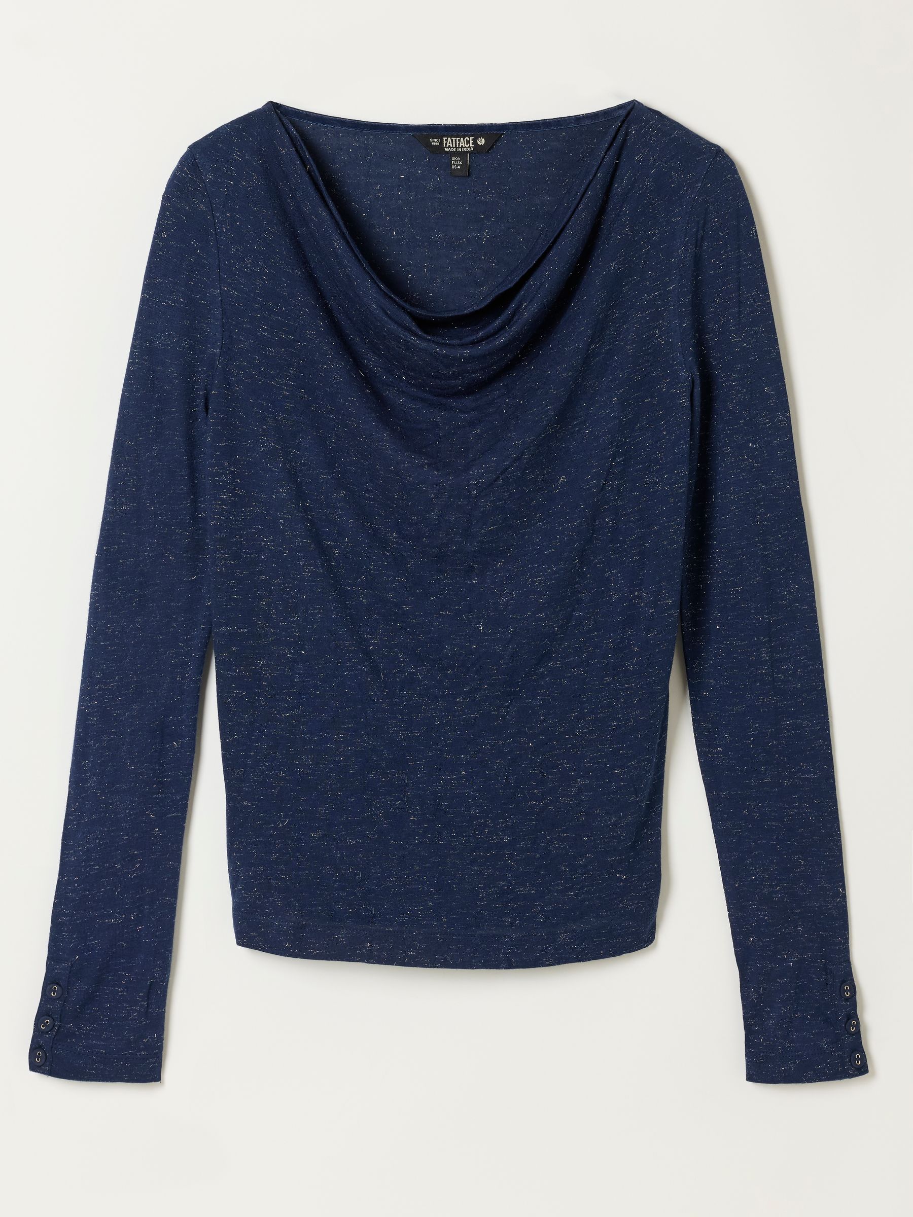 Lola Navy Sparkle Cowl Neck Long Sleeve Top - Image 6 of 6