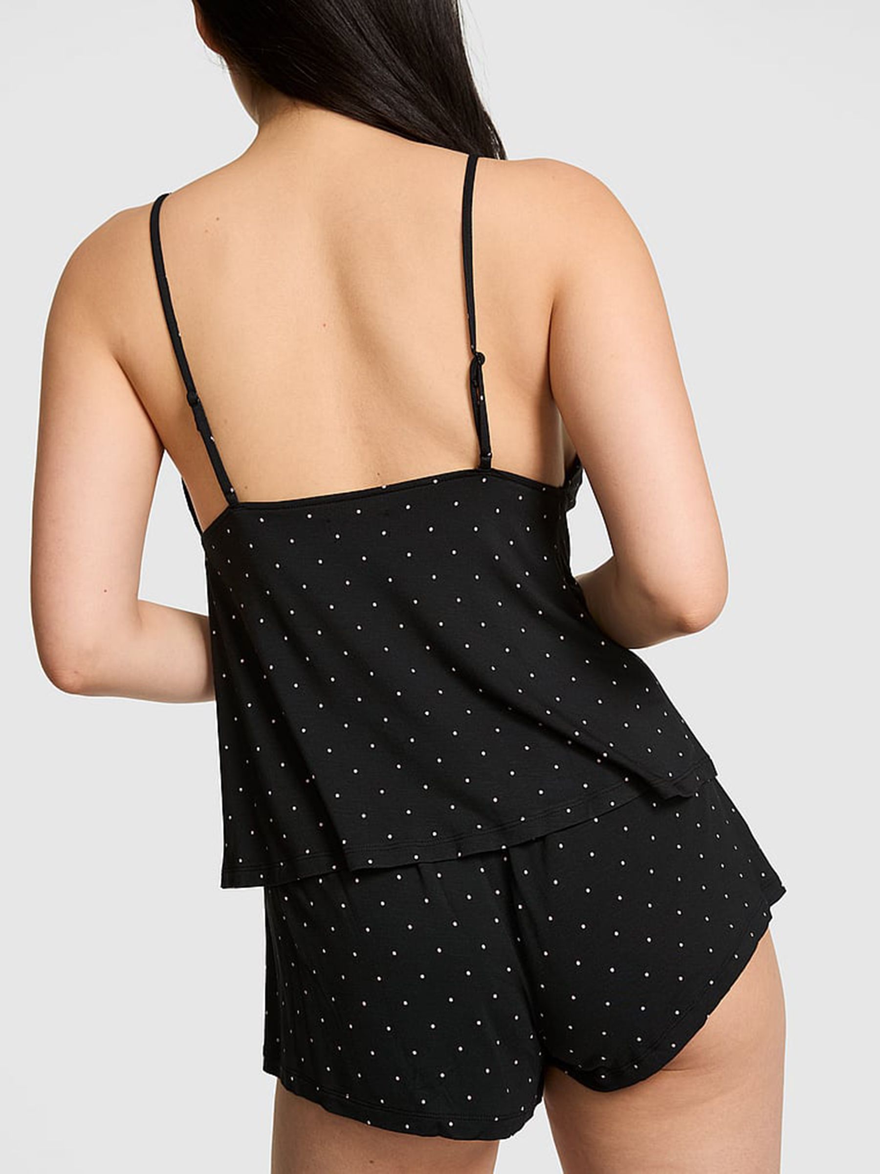 Black Polka Dots Modal Short Lace Pyjama Set - Image 2 of 2