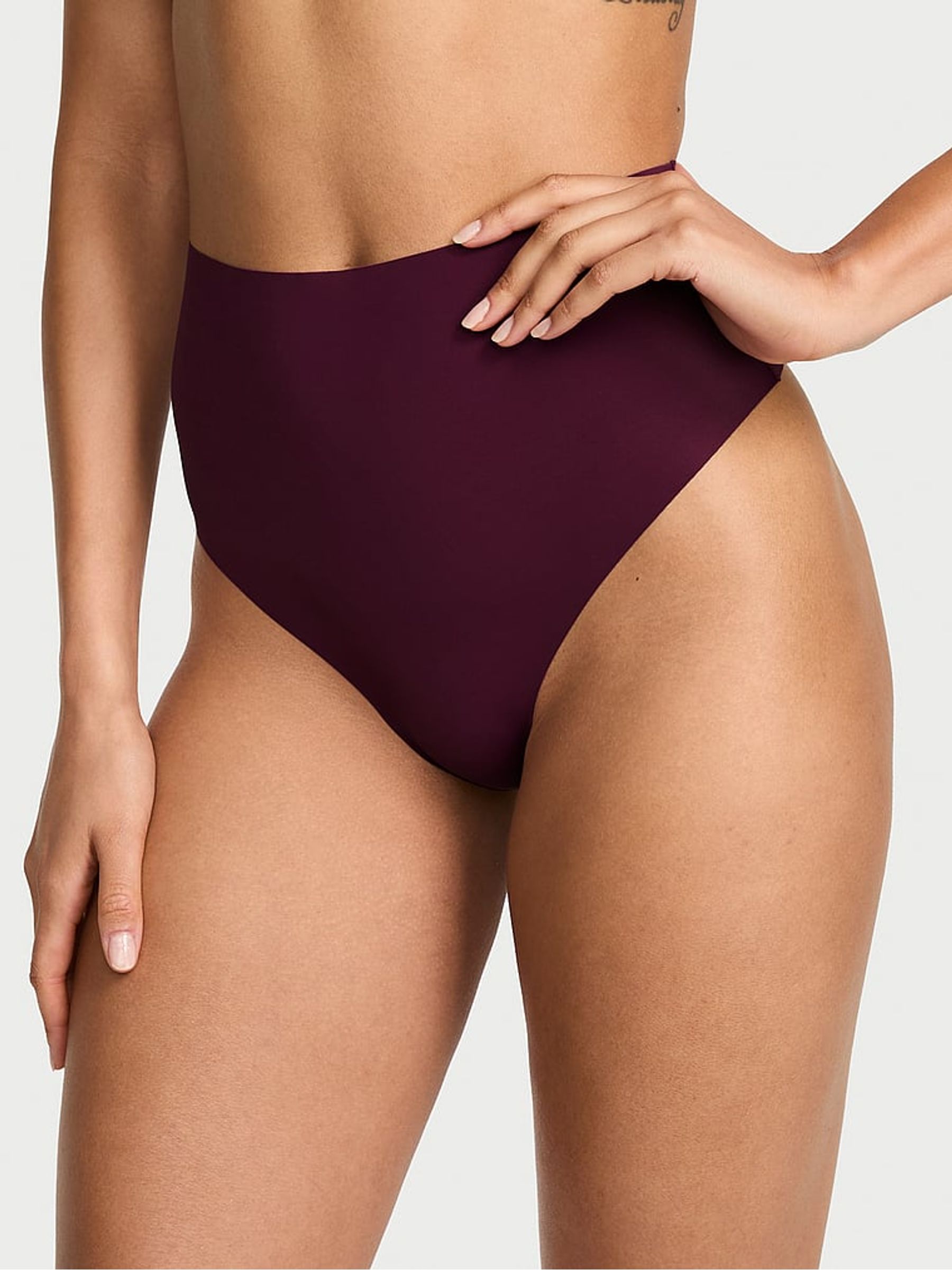 Rich Maroon Red High Waisted Thong Strappy Back Knickers - Image 1 of 2