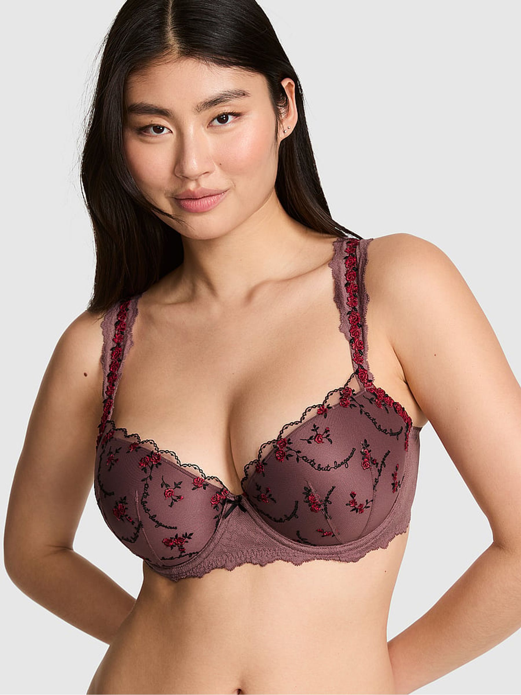 Rose Brown Push Up Cute But Dangerous Embroidery Bra - Image 2 of 4