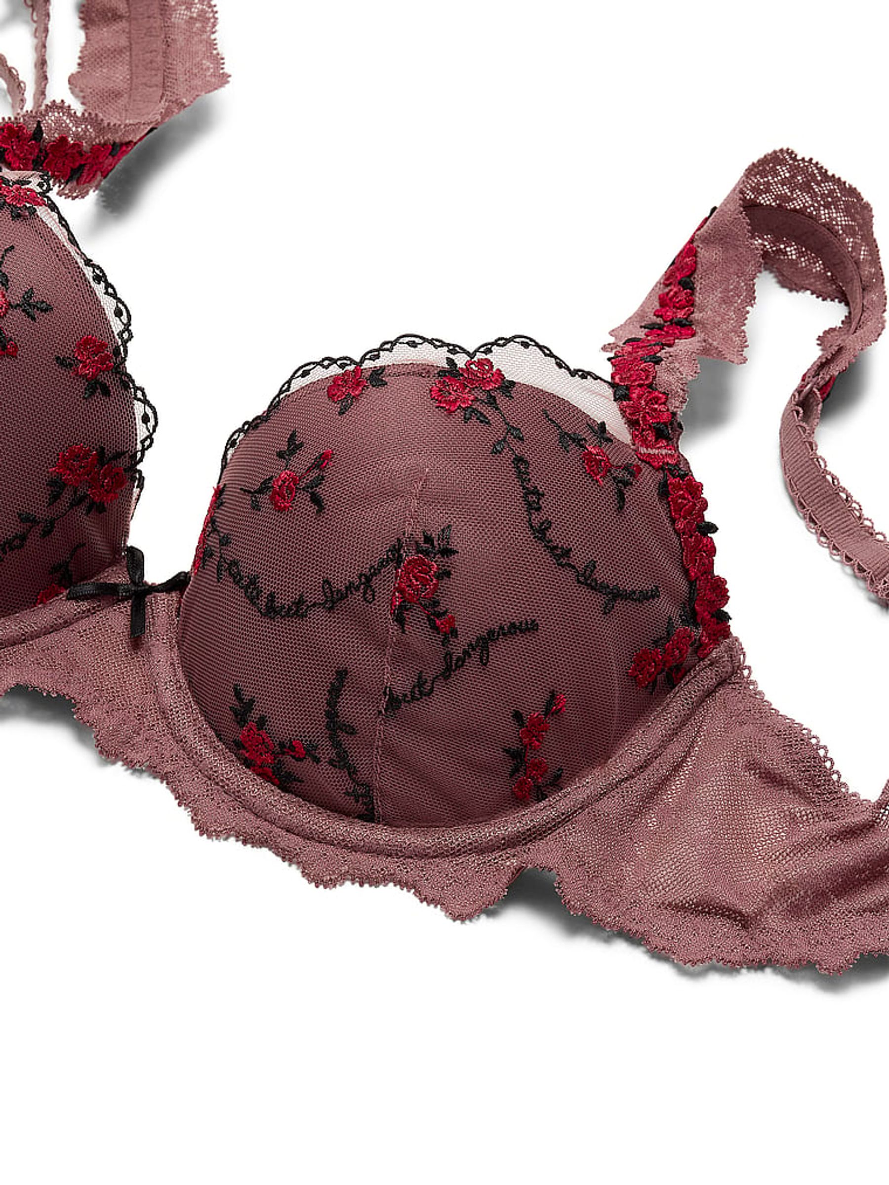 Rose Brown Push Up Cute But Dangerous Embroidery Bra - Image 4 of 4