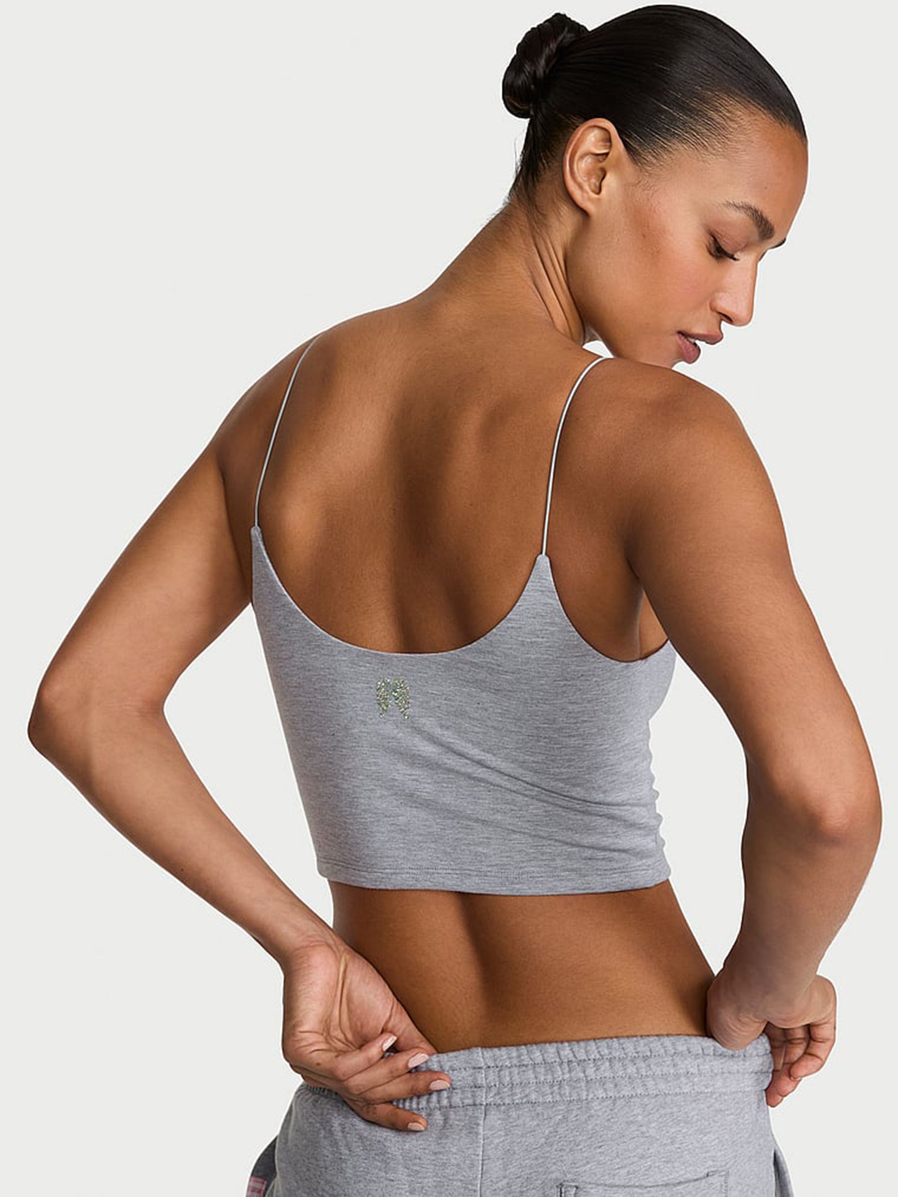 Medium Heather Grey Cotton Cropped Cami Top - Image 2 of 2