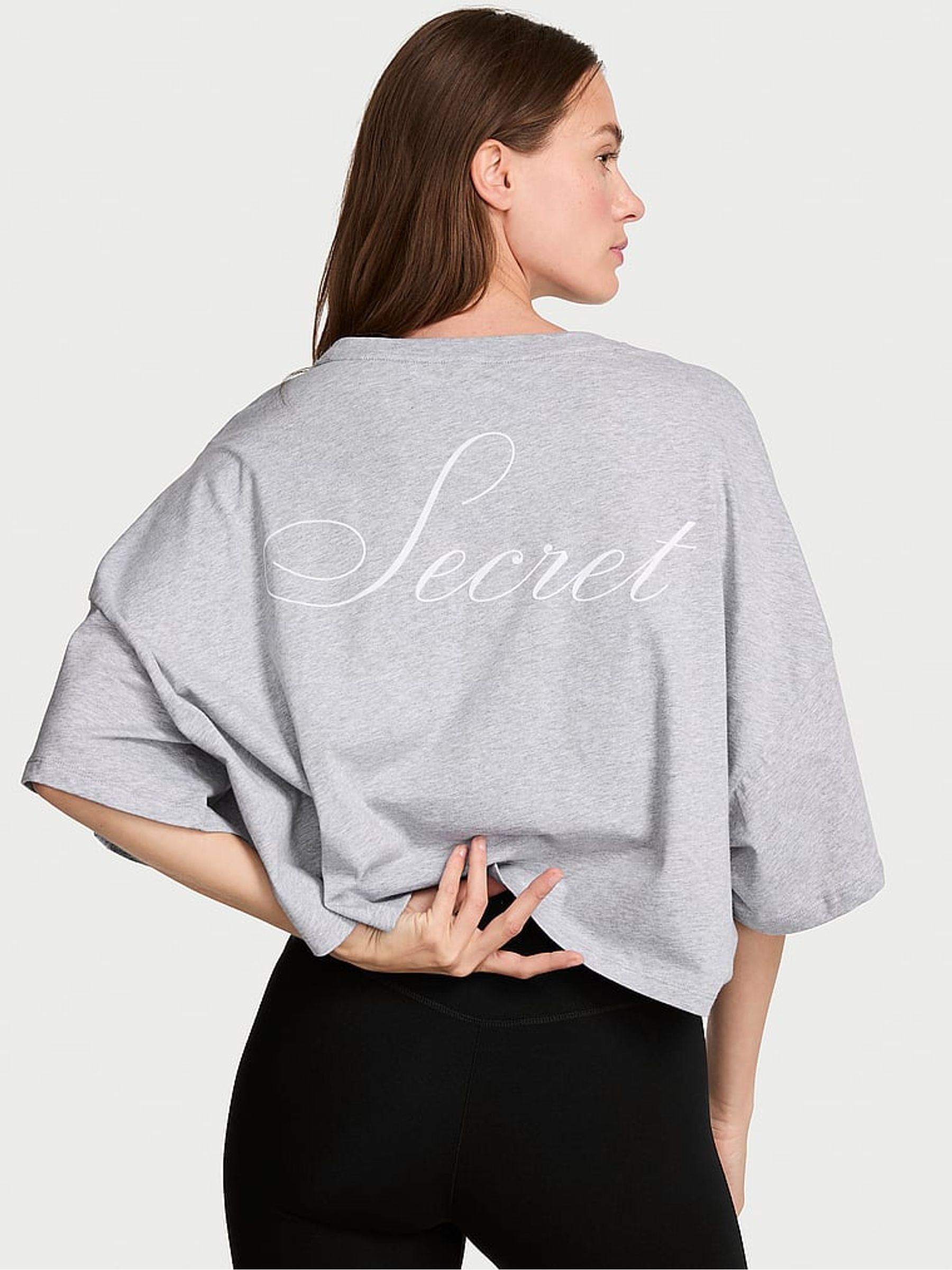 Heather Grey Logo Cotton Oversized Cropped Top - Image 2 of 2 Heather Grey Logo Cotton Oversized Cropped Top - Image 2 of 2