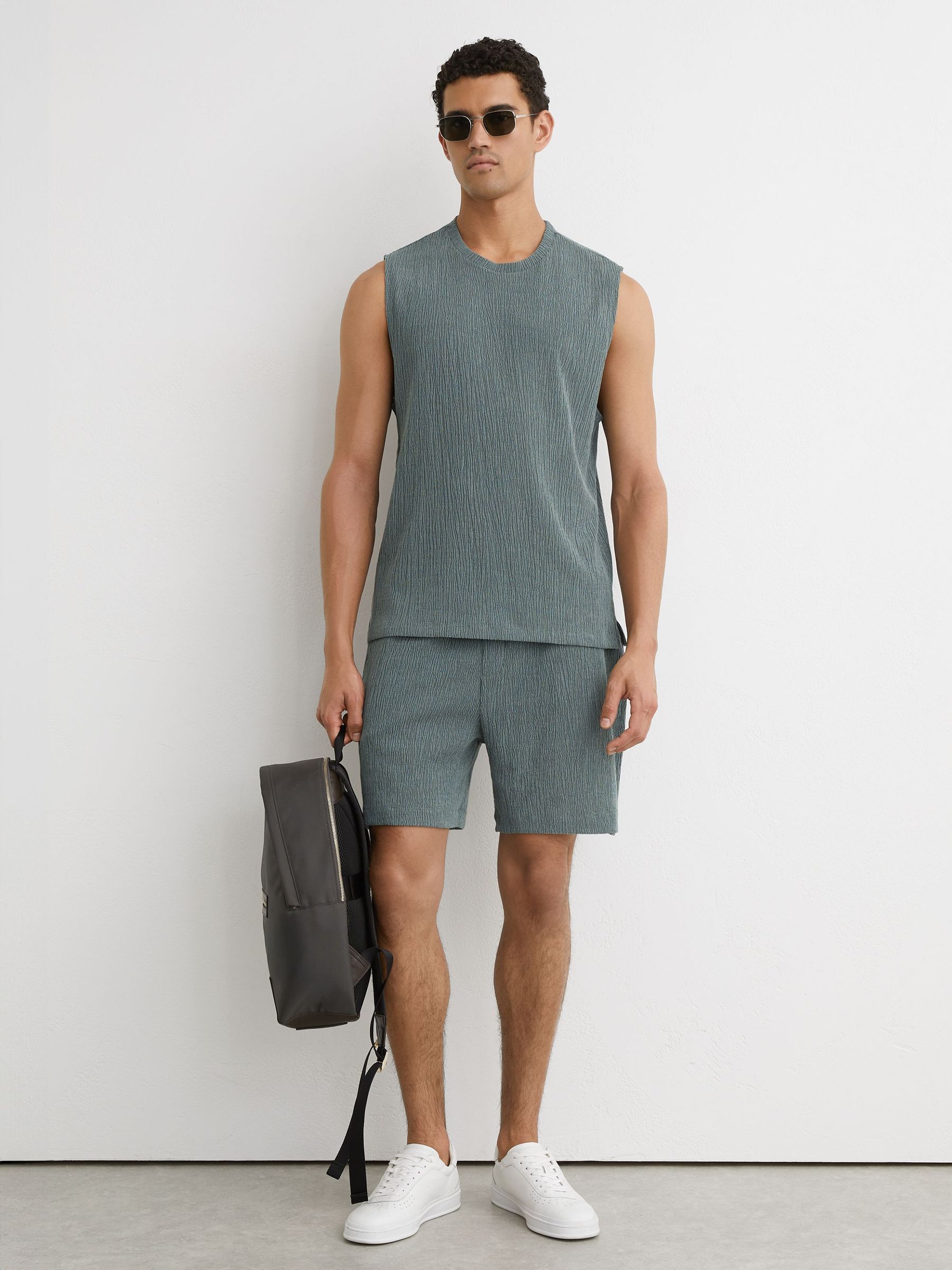 Textured Crew-Neck Vest in Dark Sage Green - Image 3 of 6