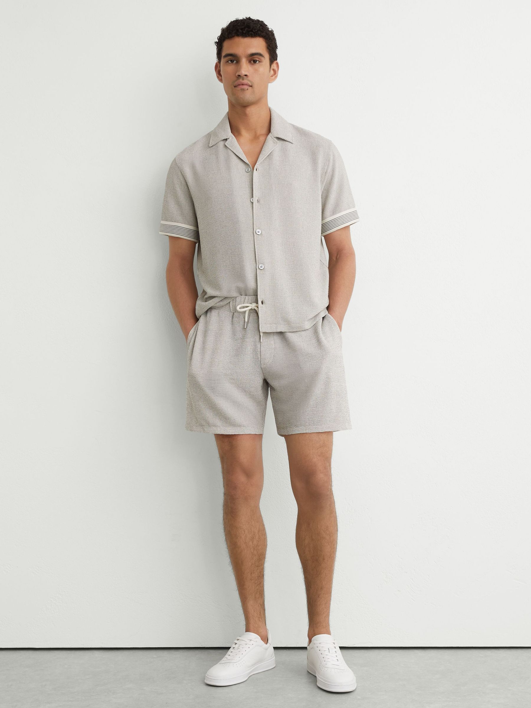 Striped Drawstring Knitted Shorts in White/Black - image 2