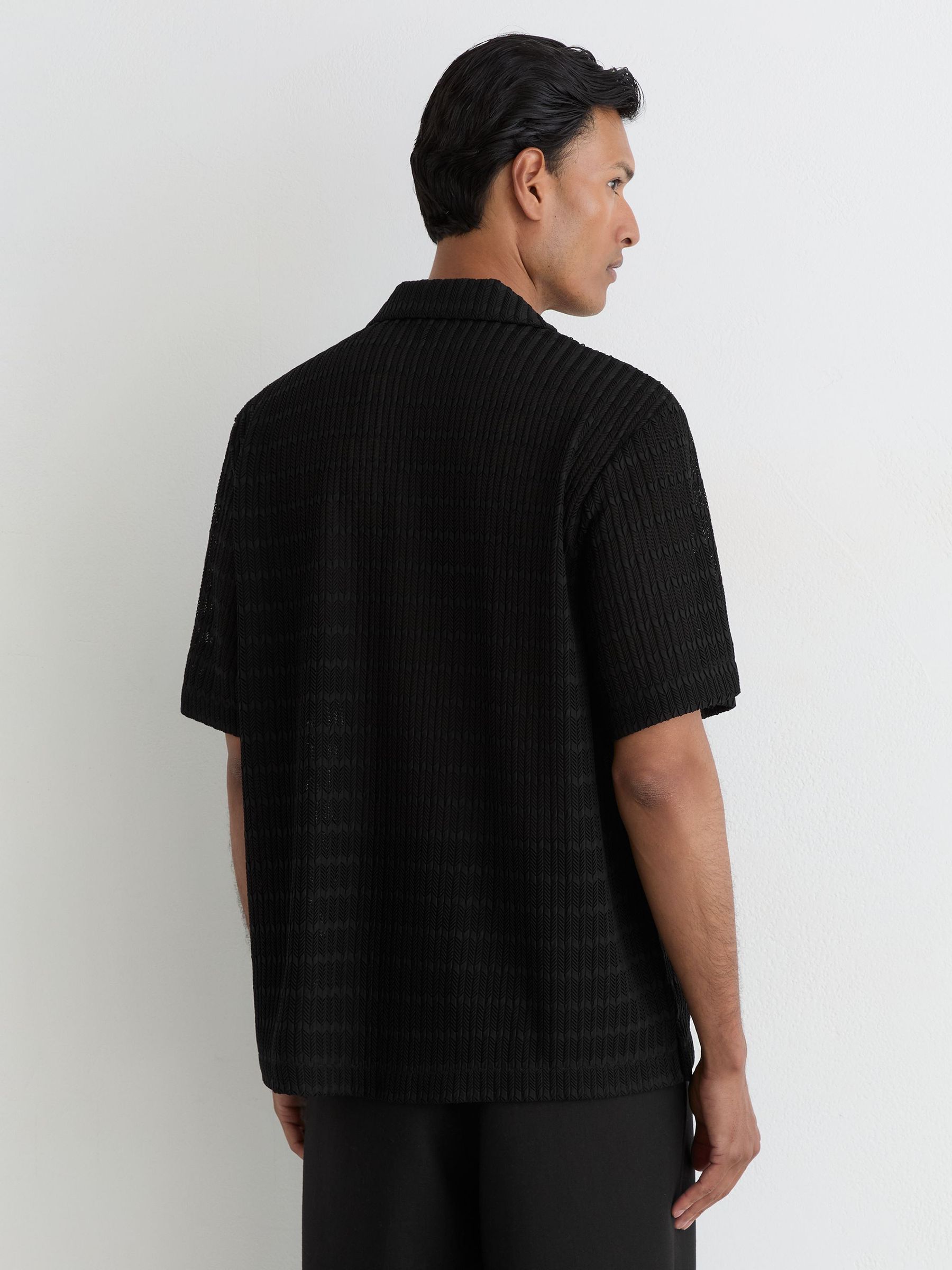 Chevron-Crochet Cuban-Collar Shirt in Black - Image 5 of 6