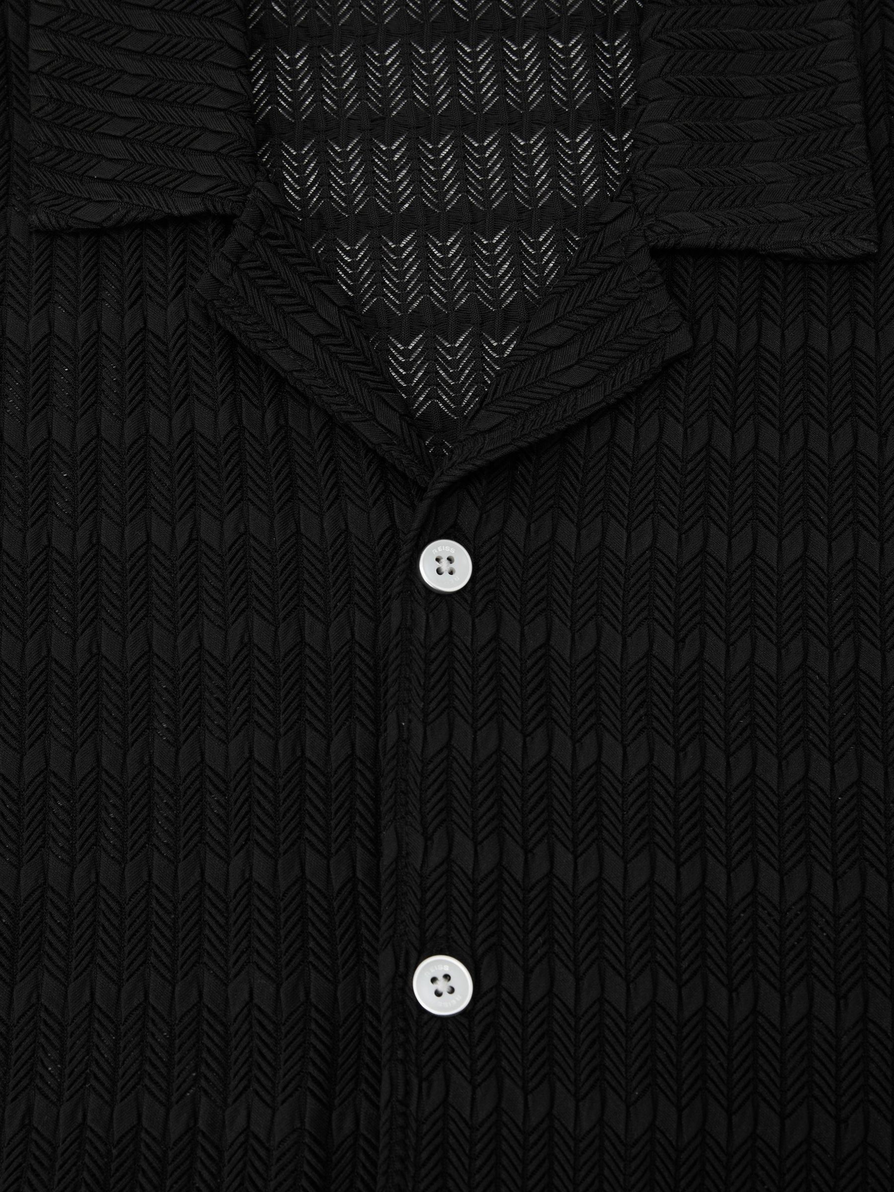 Chevron-Crochet Cuban-Collar Shirt in Black - Image 6 of 6