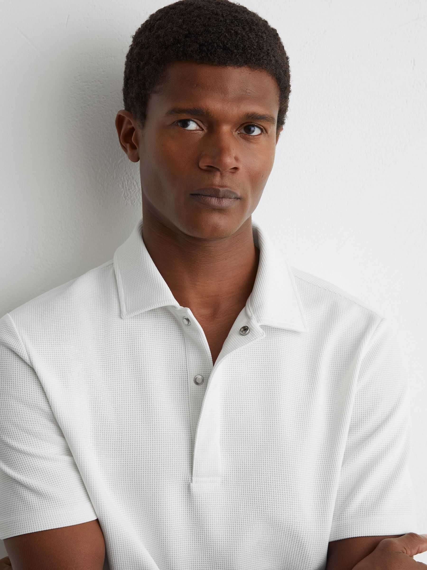 Textured Concealed-Placket Polo Shirt in White - Image 1 of 6