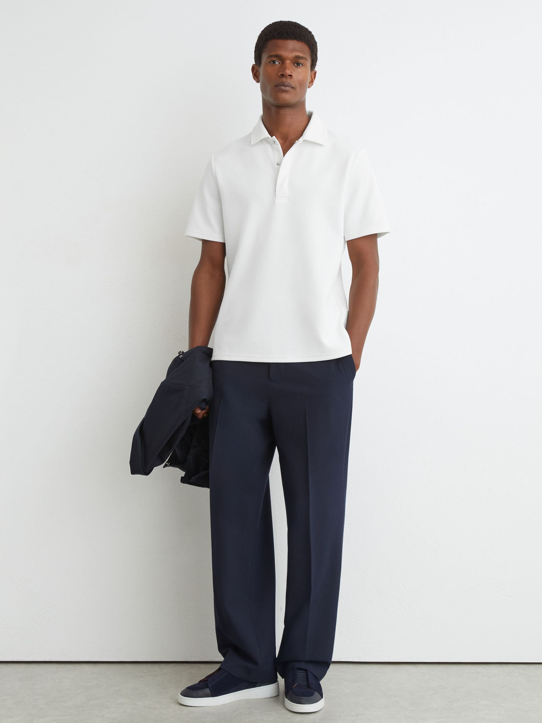 Textured Concealed-Placket Polo Shirt in White - Image 3 of 6