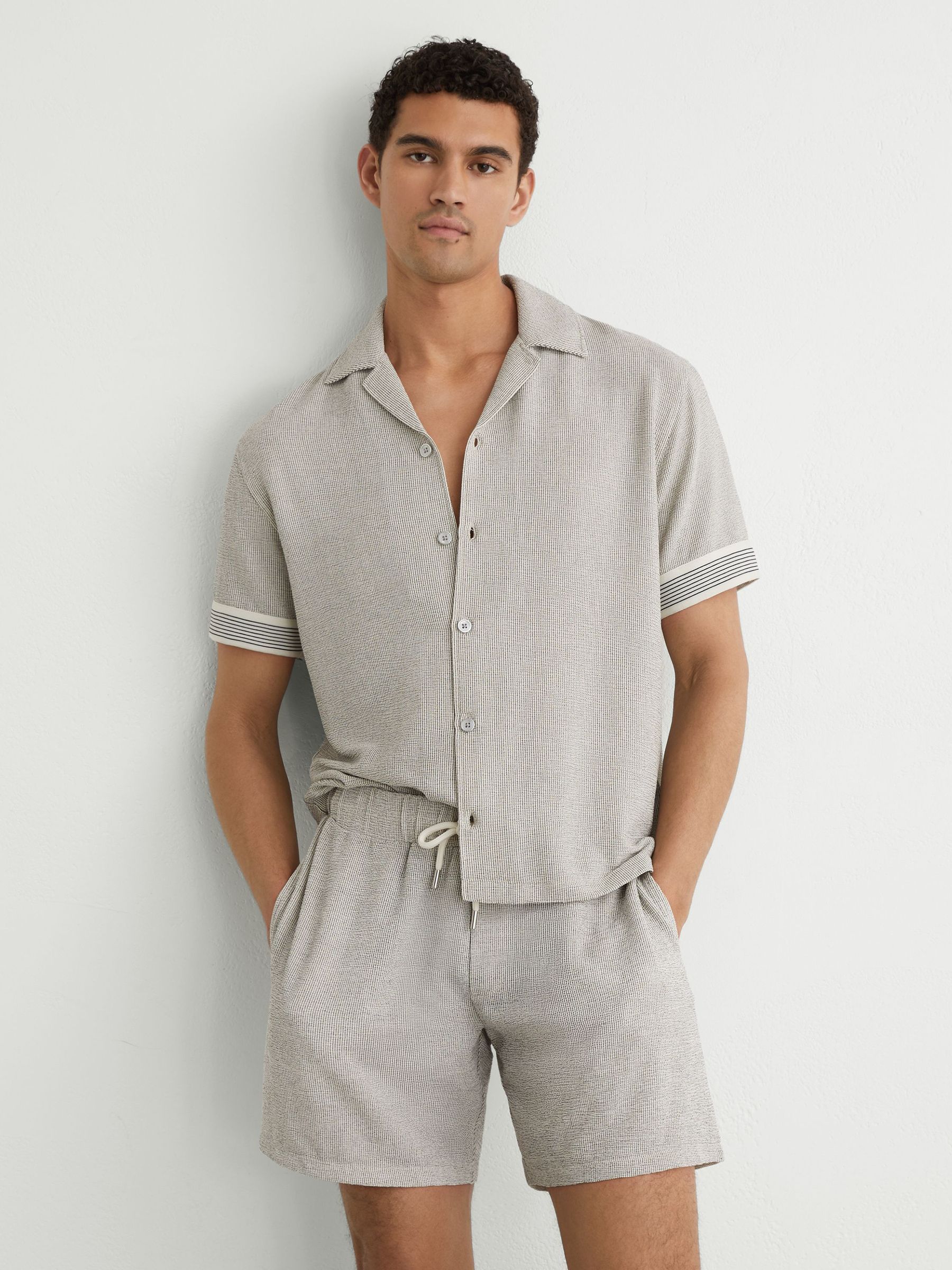 Striped Cuban-Collar Knitted Shirt in White/Black - image 2