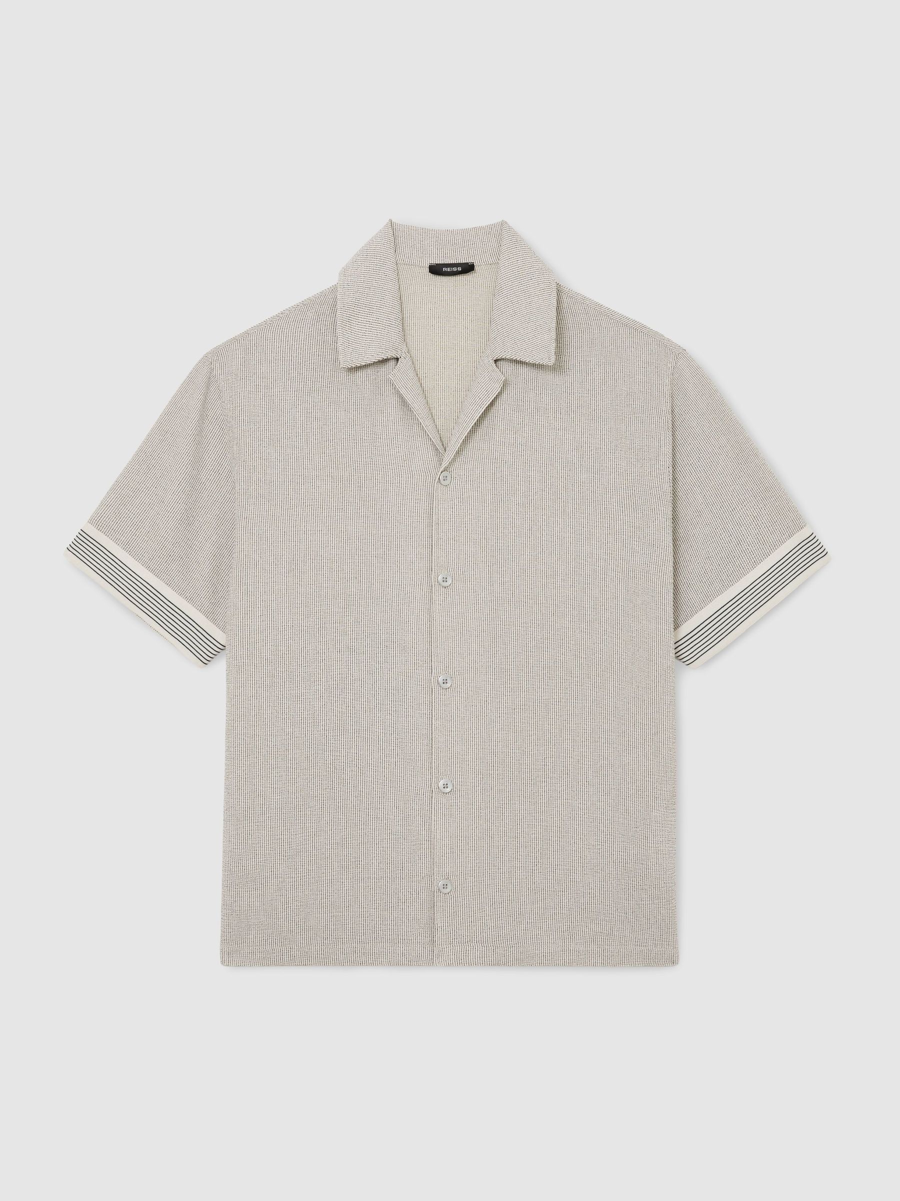 Striped Cuban-Collar Knitted Shirt in White/Black - image 1