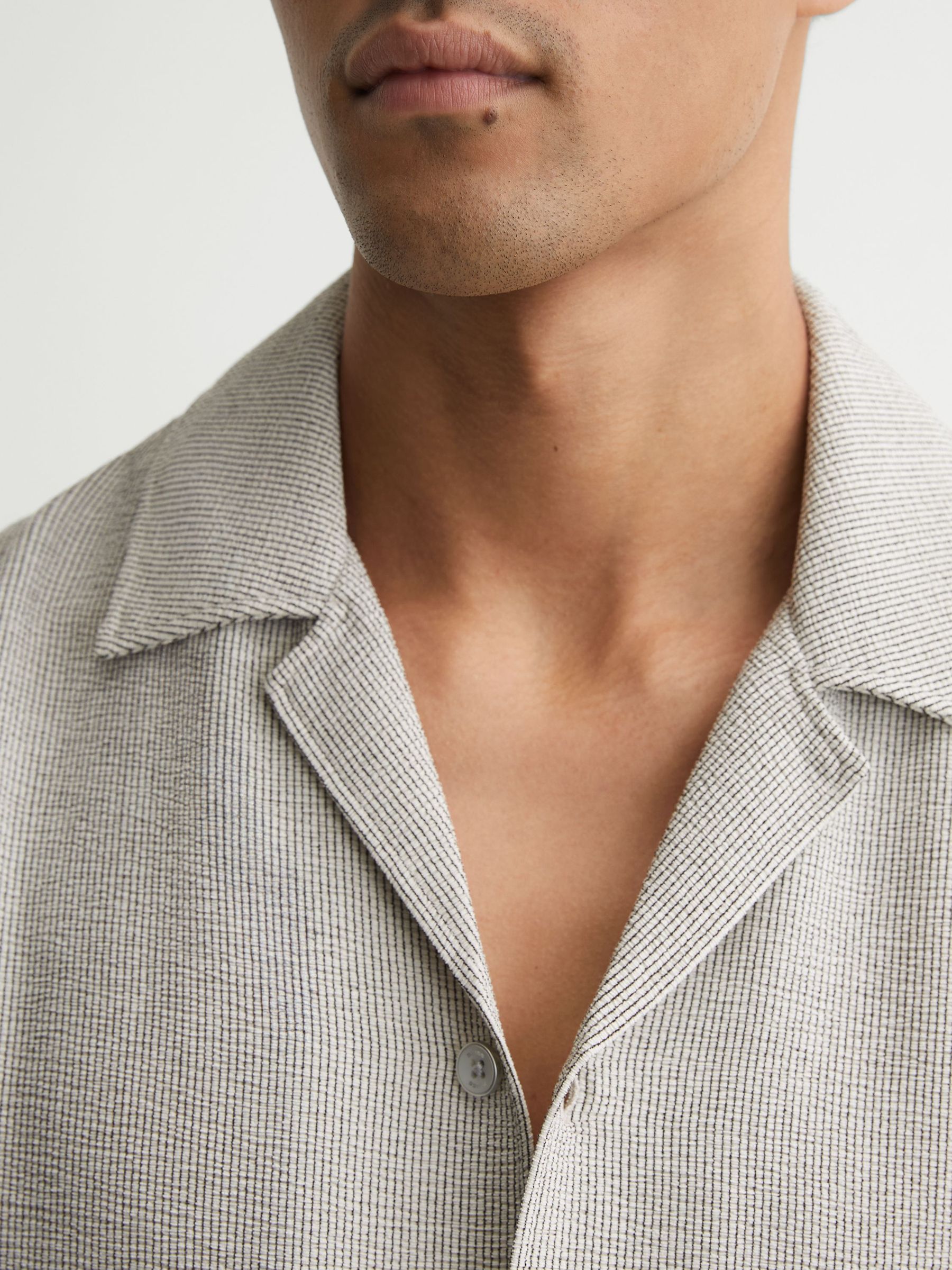 Striped Cuban-Collar Knitted Shirt in White/Black - image 5