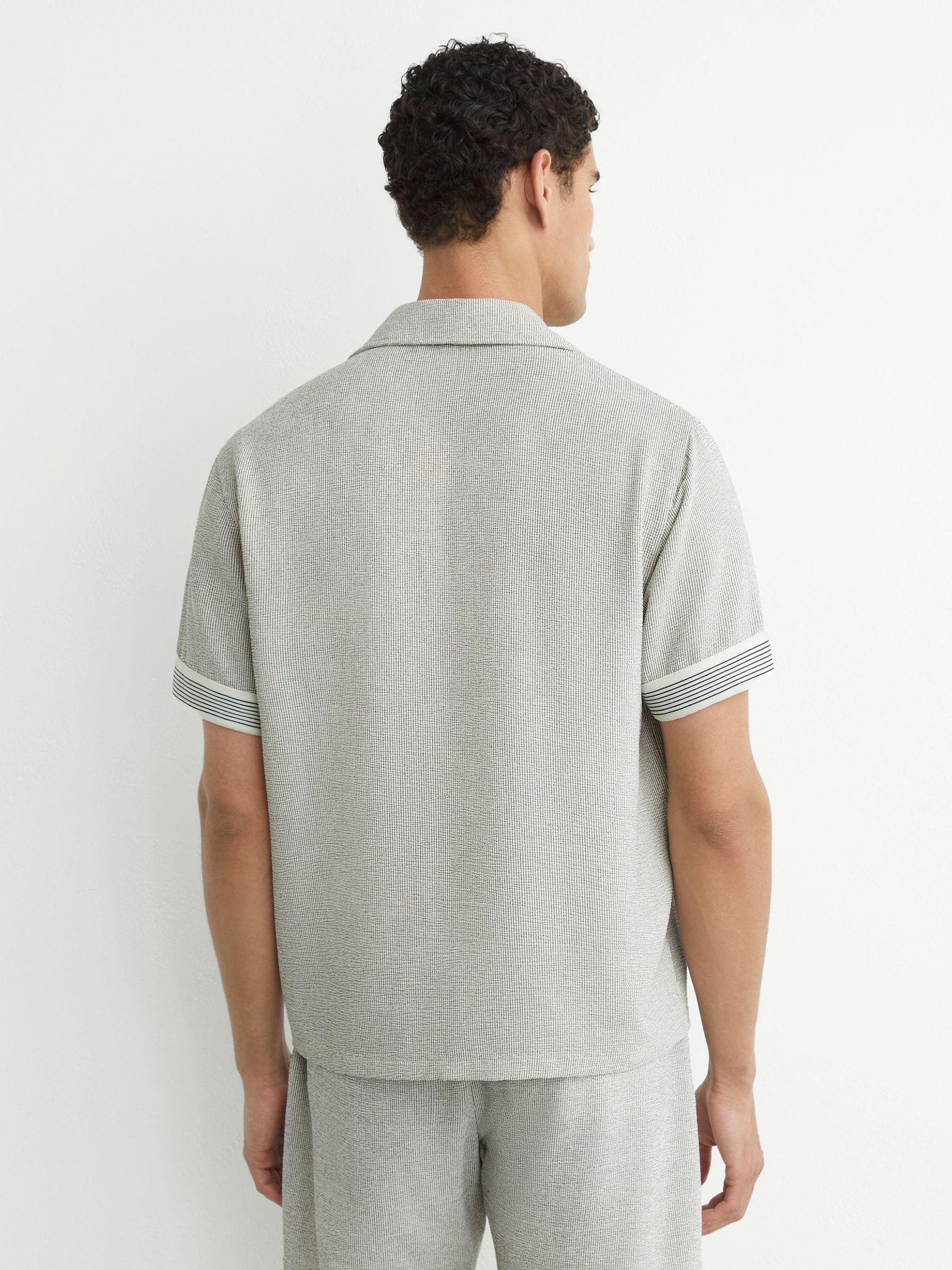 Striped Cuban-Collar Knitted Shirt in White/Black - image 3