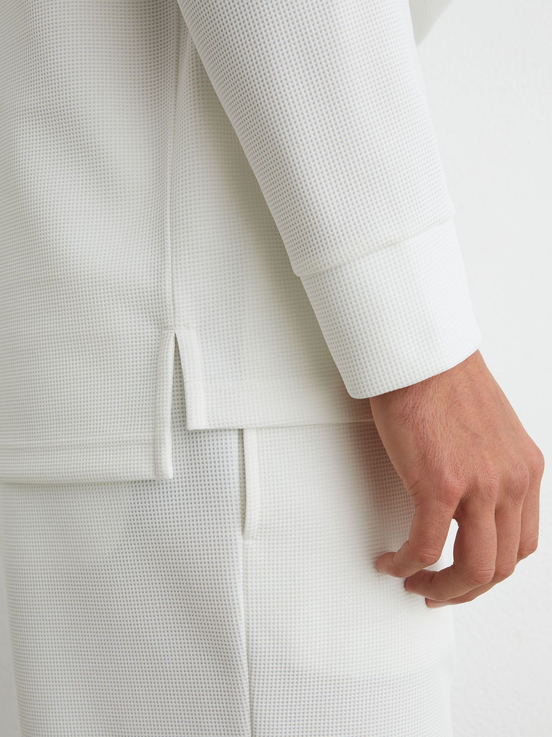 Textured Long-Sleeve Polo Shirt in White - Image 4 of 7