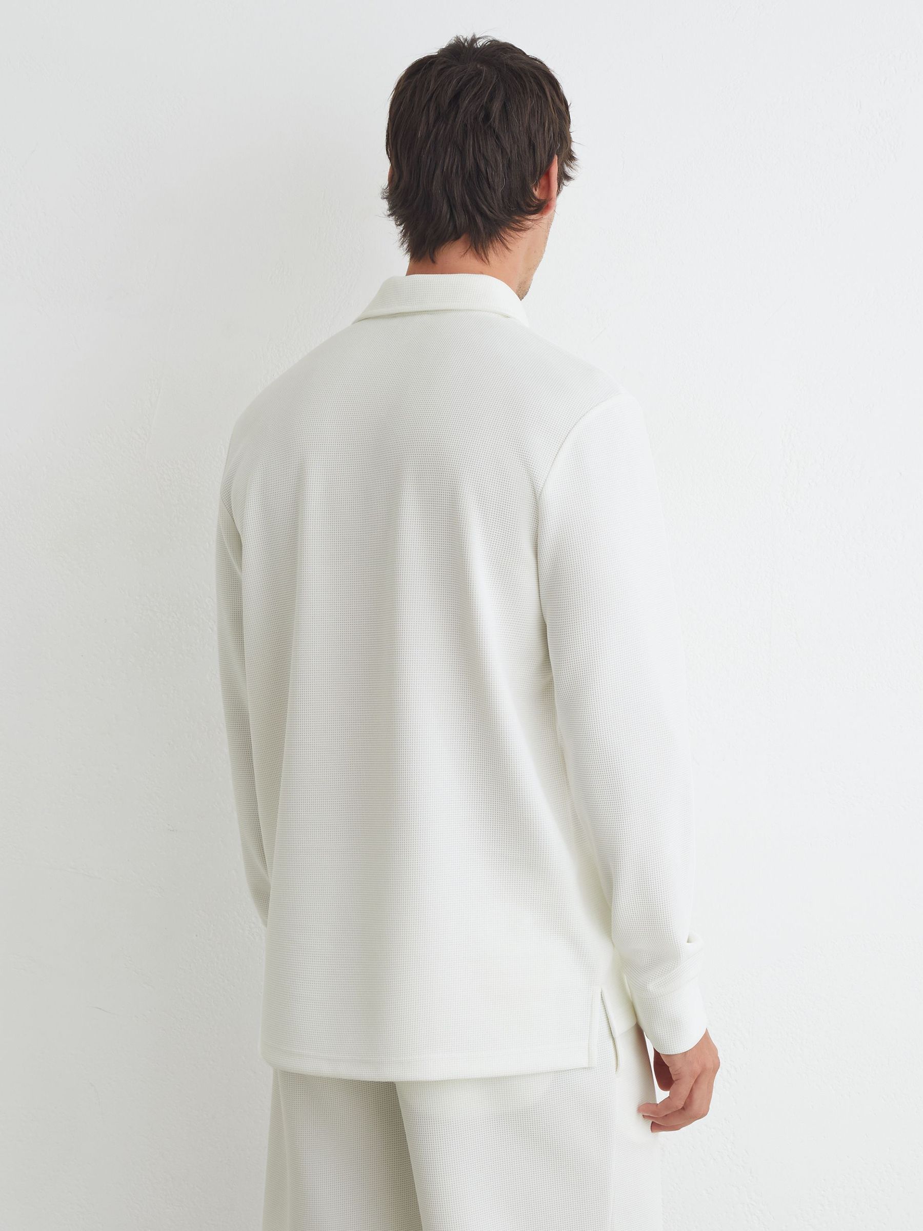 Textured Long-Sleeve Polo Shirt in White - Image 5 of 7
