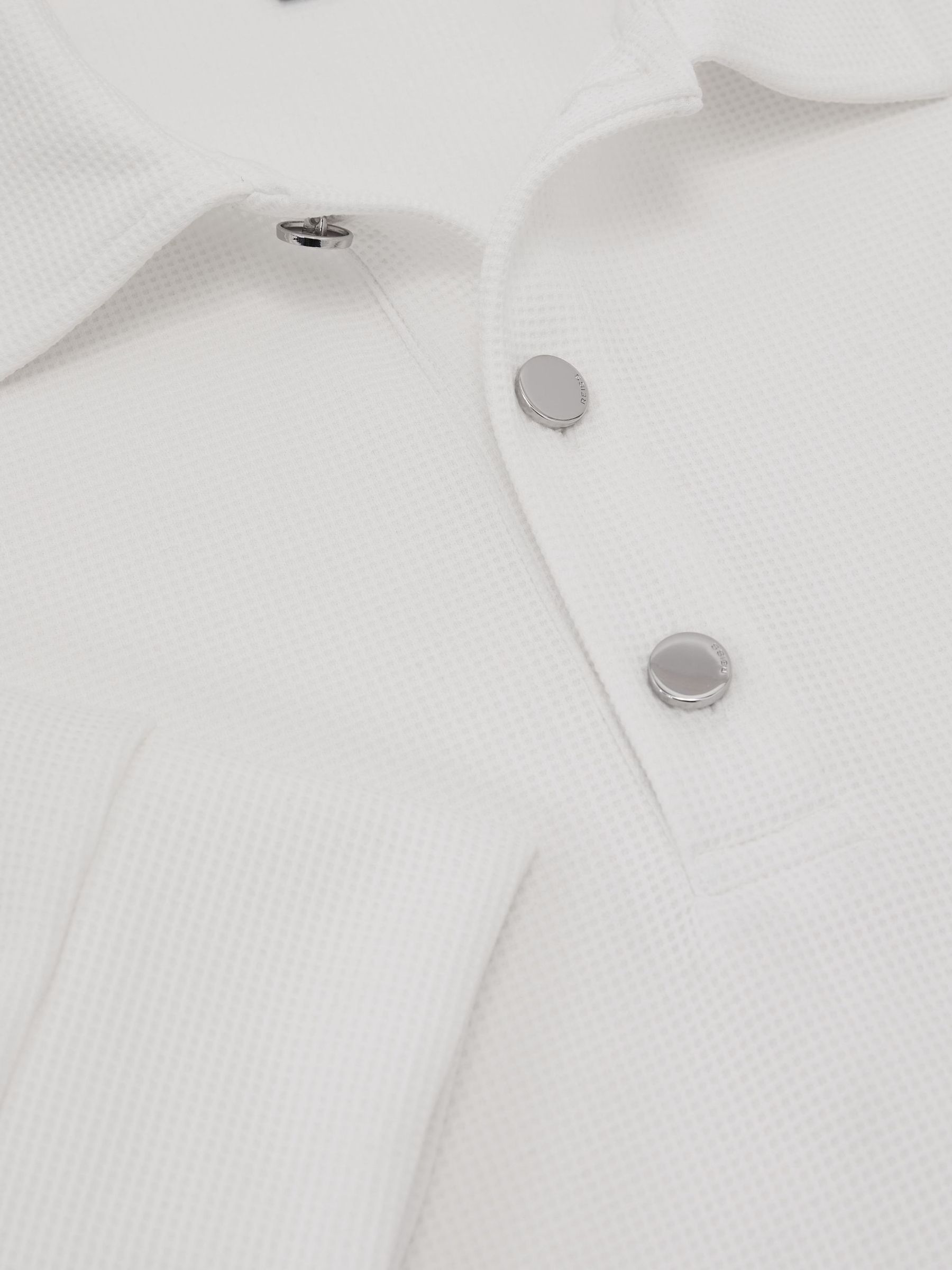 Textured Long-Sleeve Polo Shirt in White - Image 7 of 7