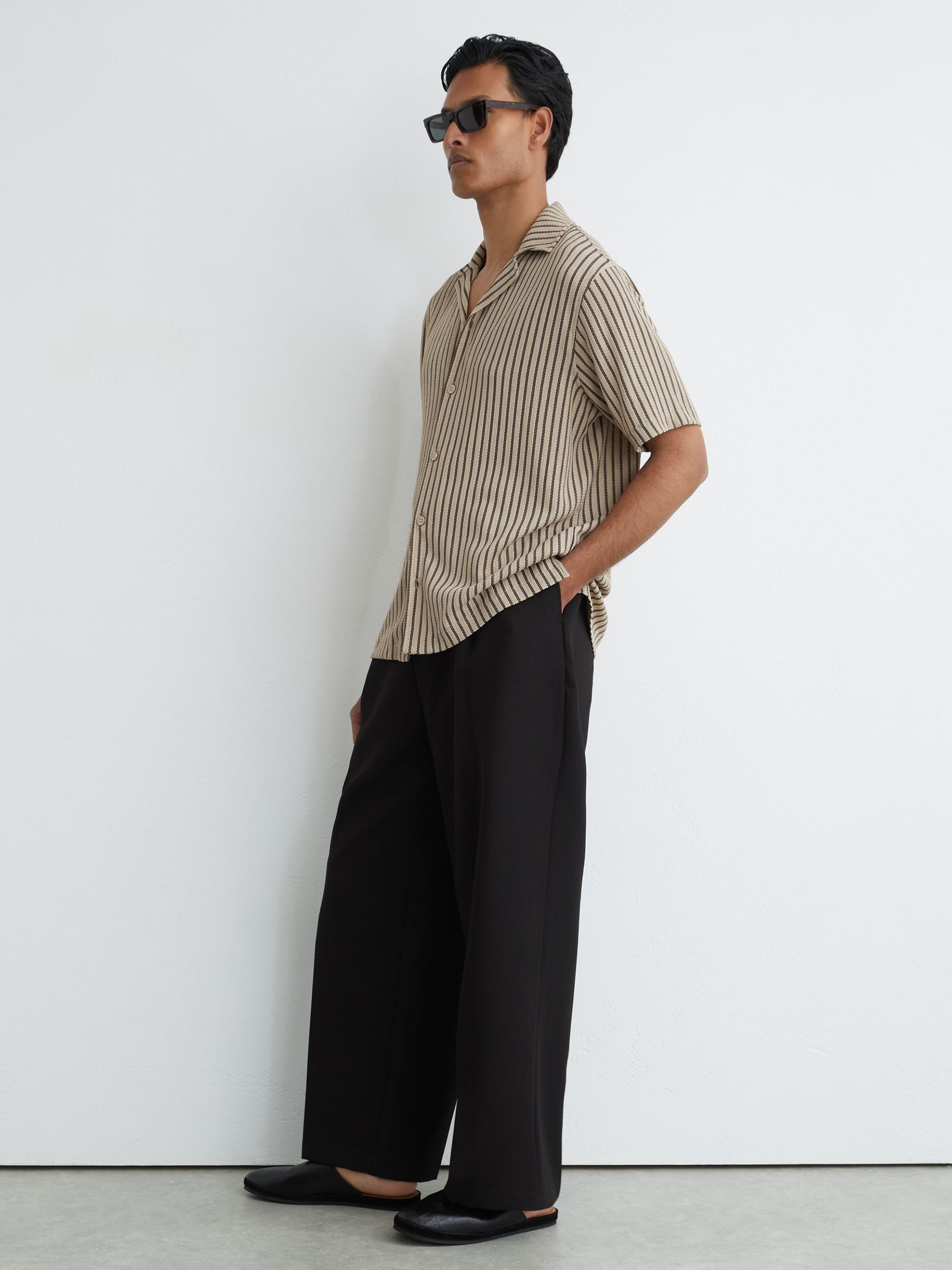 Textured Stripe Cuban-Collar Shirt in Stone/Grey - Image 3 of 8