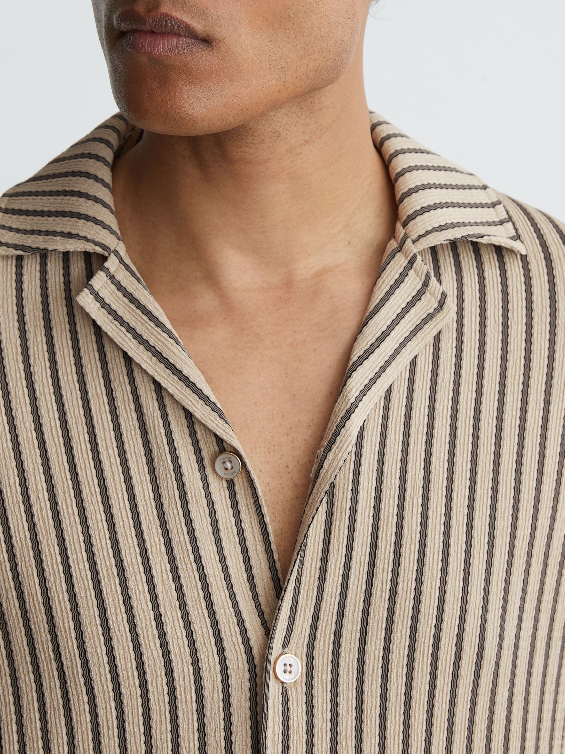 Textured Stripe Cuban-Collar Shirt in Stone/Grey - Image 5 of 8