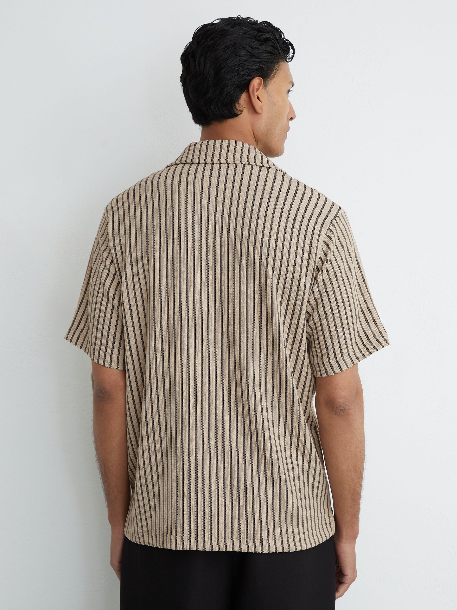 Textured Stripe Cuban-Collar Shirt in Stone/Grey - Image 6 of 8