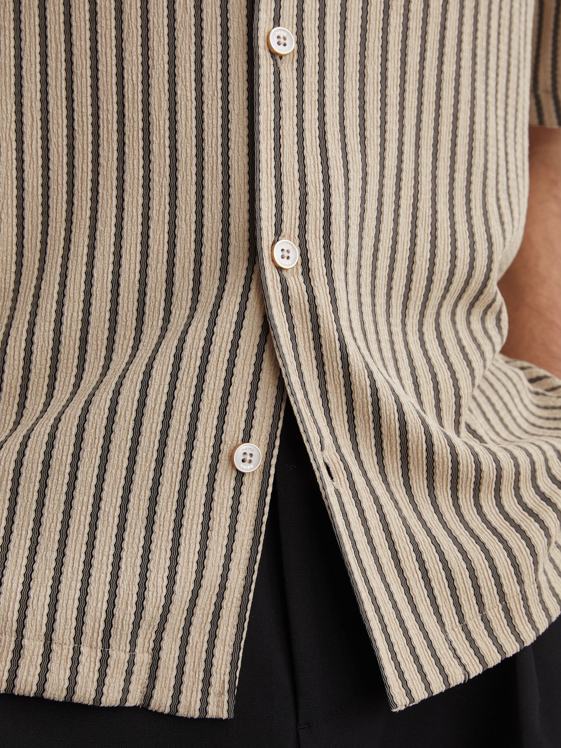Textured Stripe Cuban-Collar Shirt in Stone/Grey - Image 7 of 8