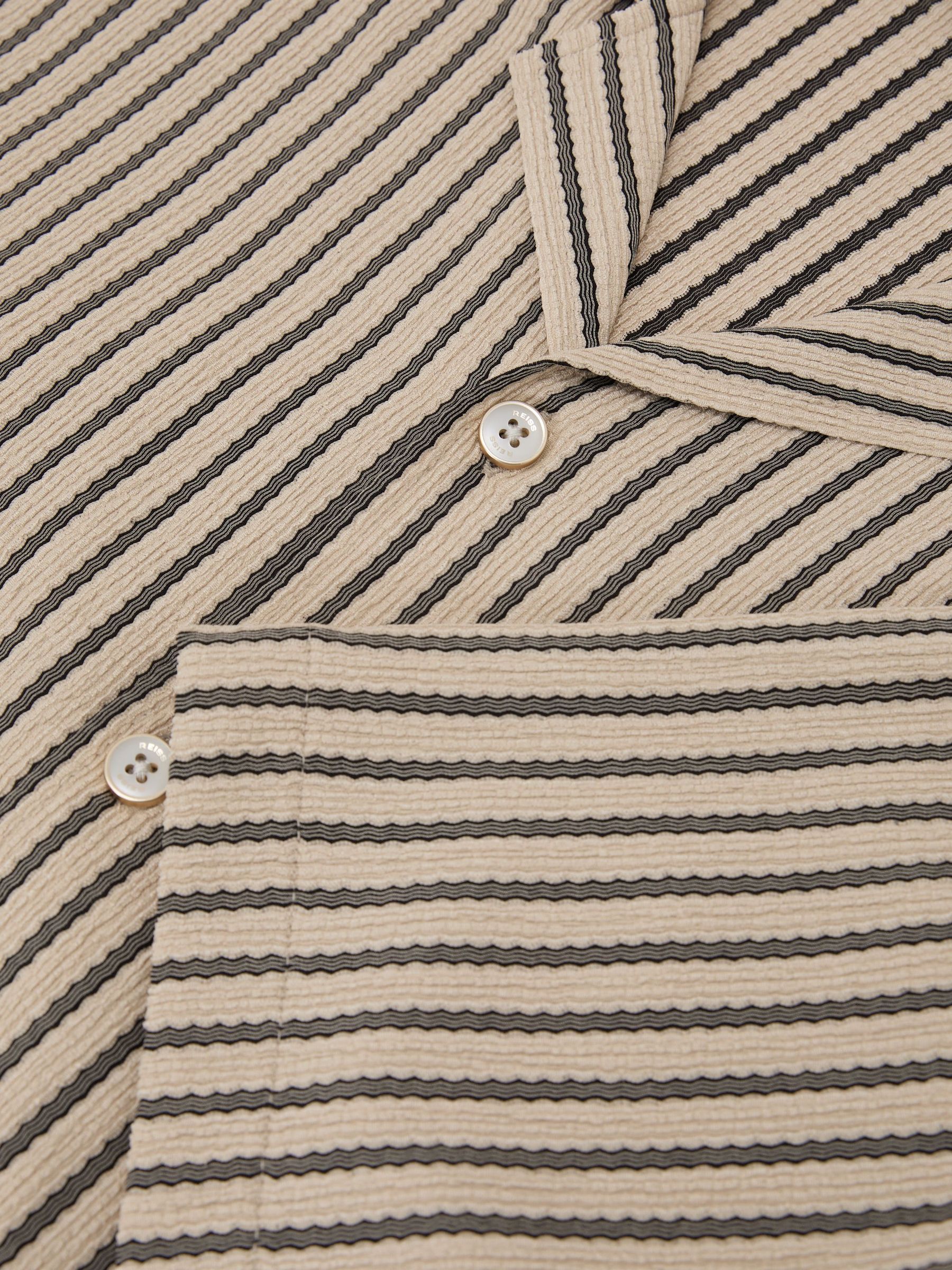Textured Stripe Cuban-Collar Shirt in Stone/Grey - Image 8 of 8