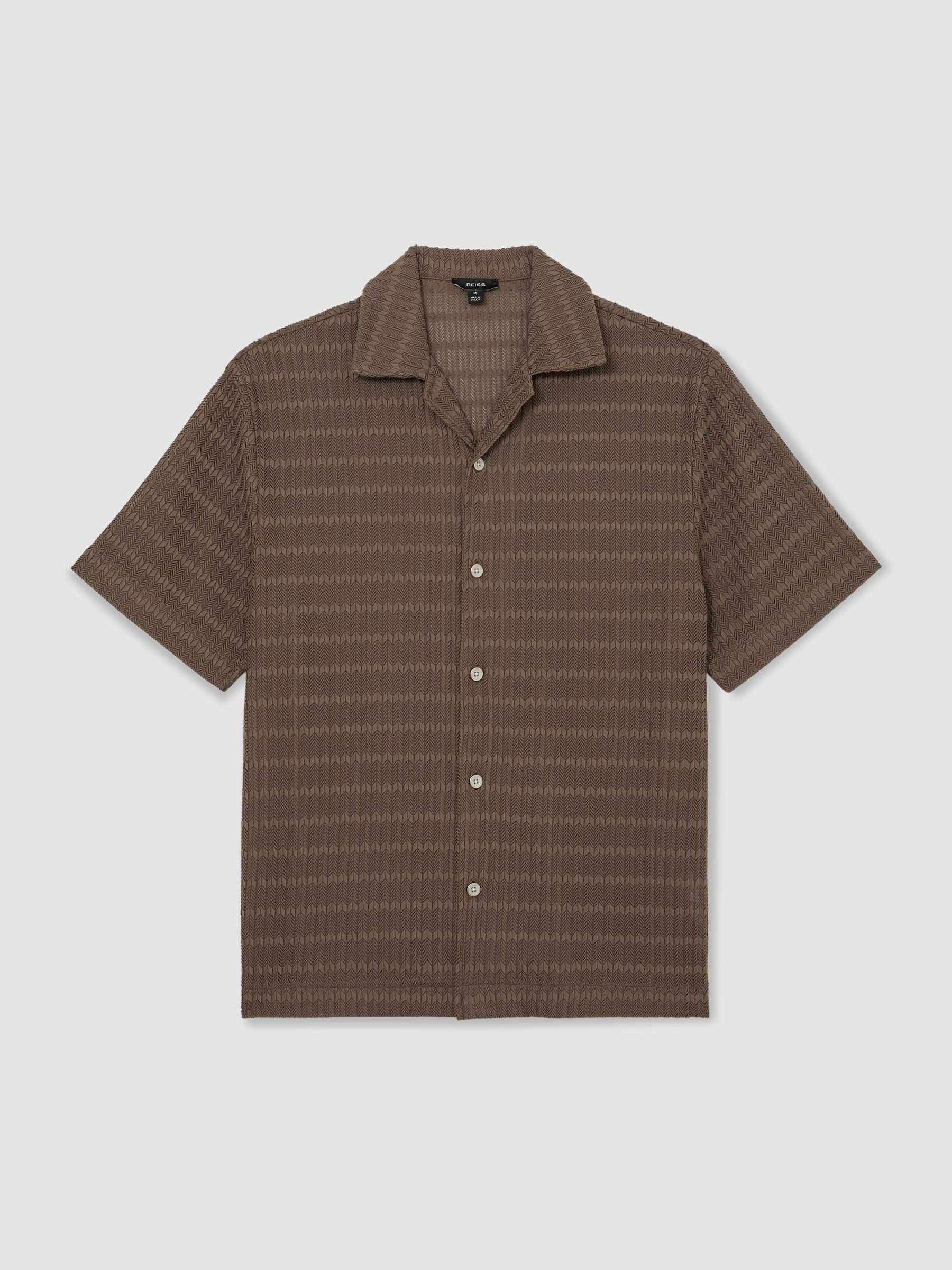 Chevron-Crochet Cuban-Collar Shirt in Taupe Brown - Image 2 of 6