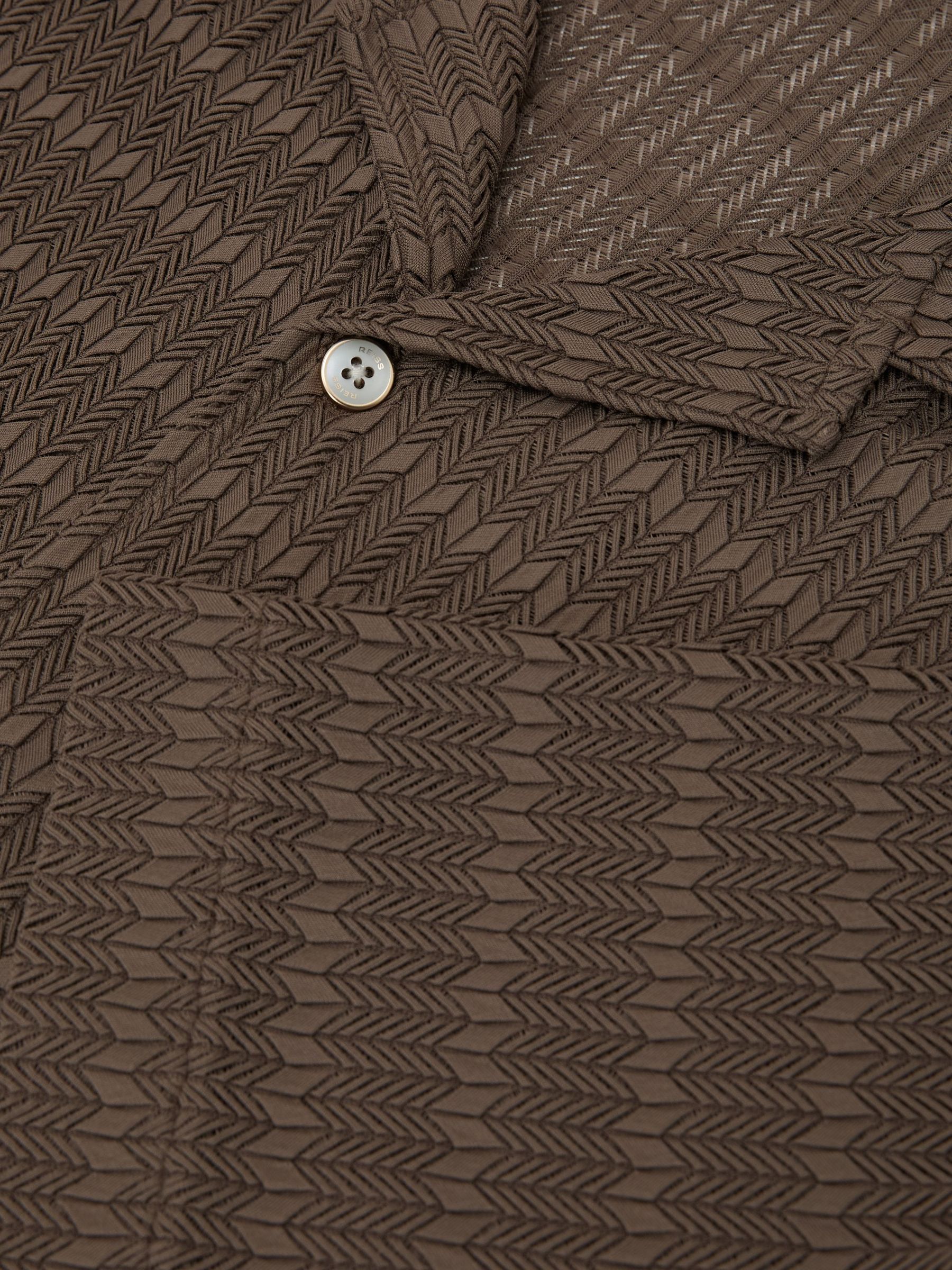 Chevron-Crochet Cuban-Collar Shirt in Taupe Brown - image 3