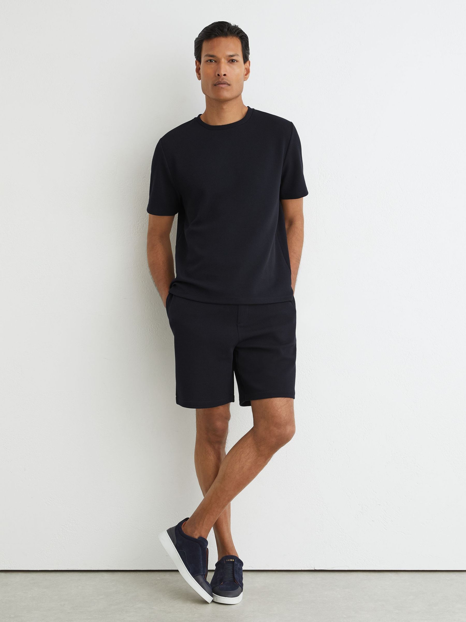 Textured Drawstring Shorts in Navy - Image 1 of 6 Textured Drawstring Shorts in Navy - Image 1 of 6