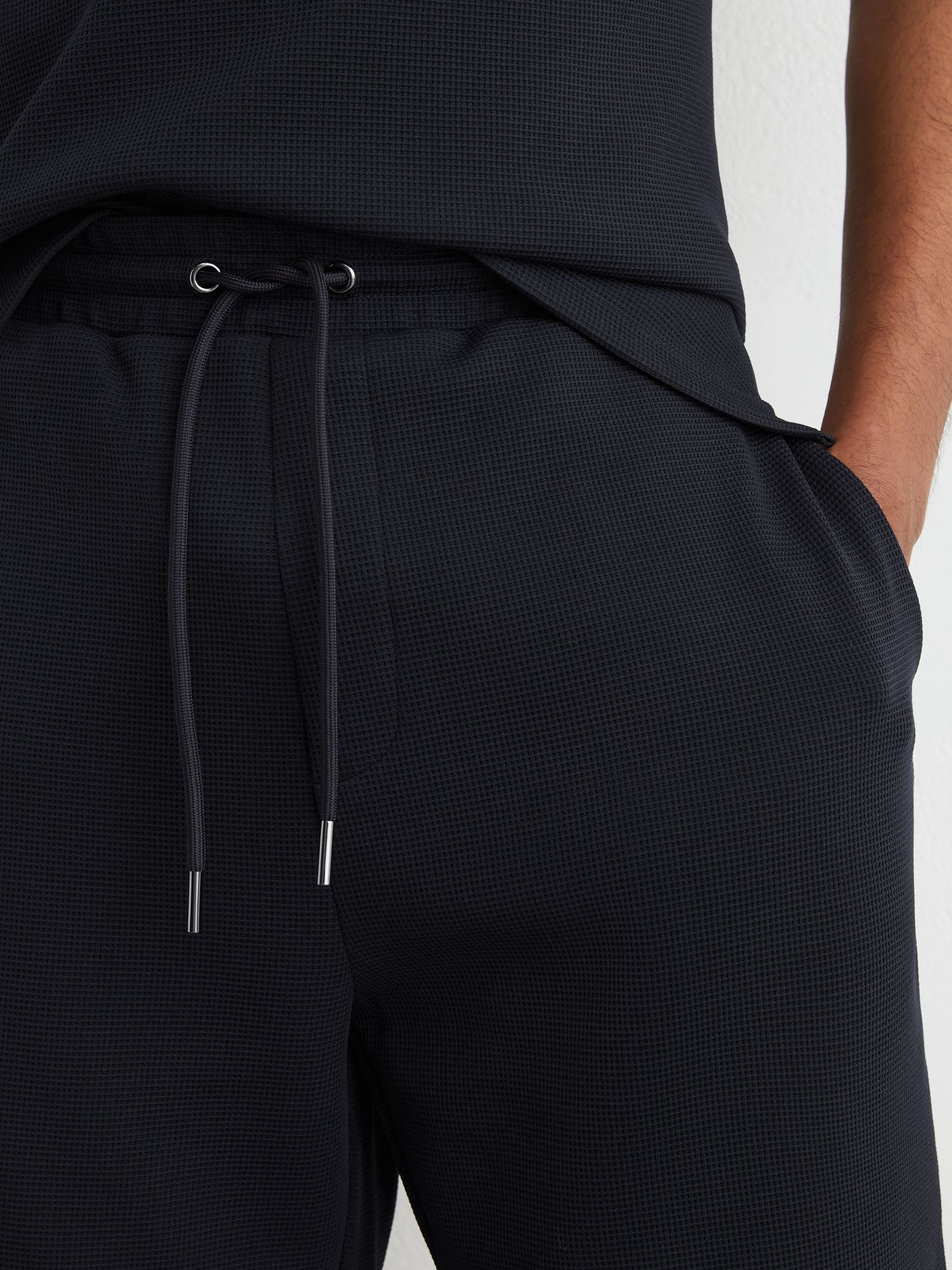 Textured Drawstring Shorts in Navy - Image 3 of 6