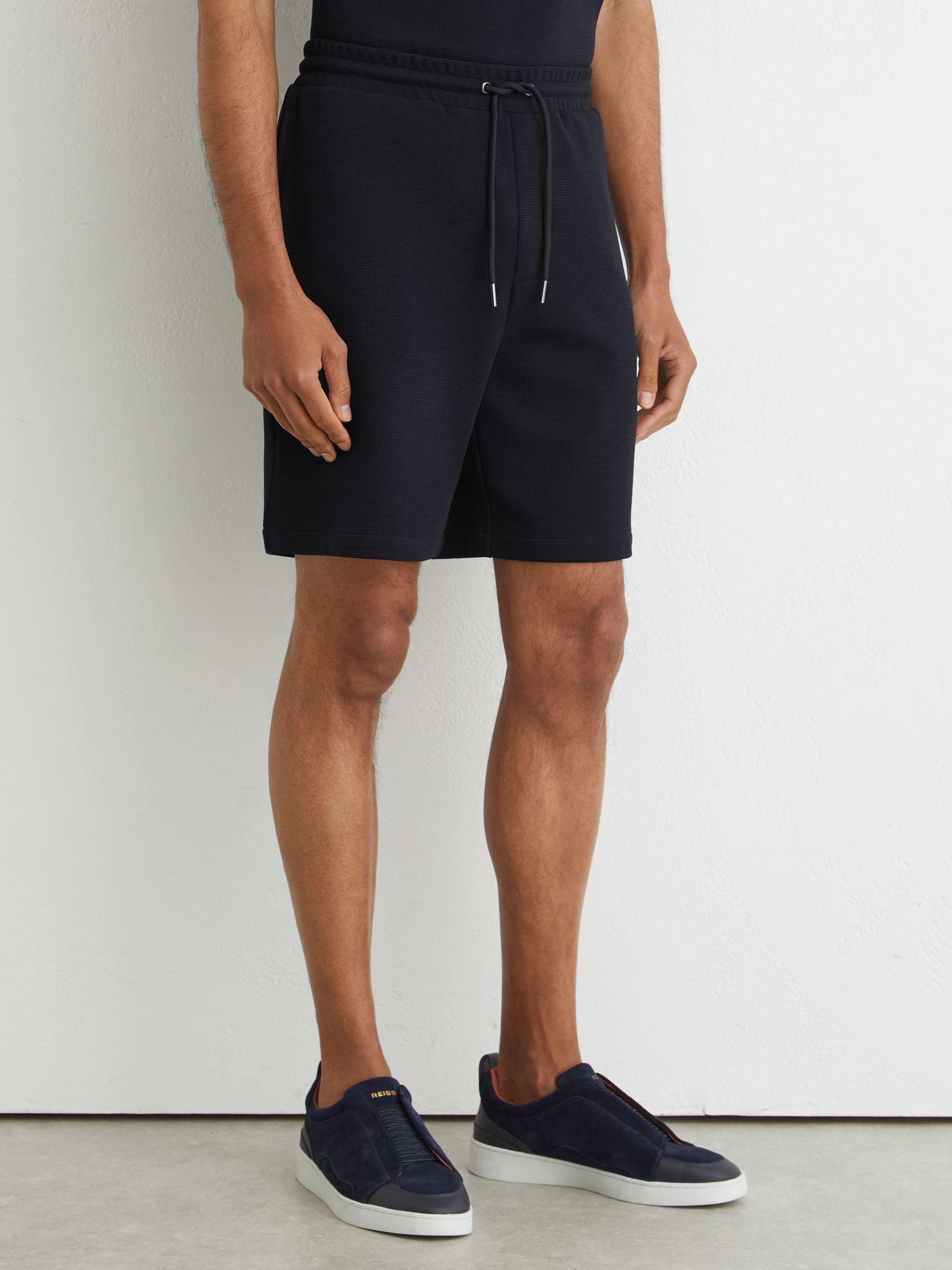 Textured Drawstring Shorts in Navy - Image 4 of 6