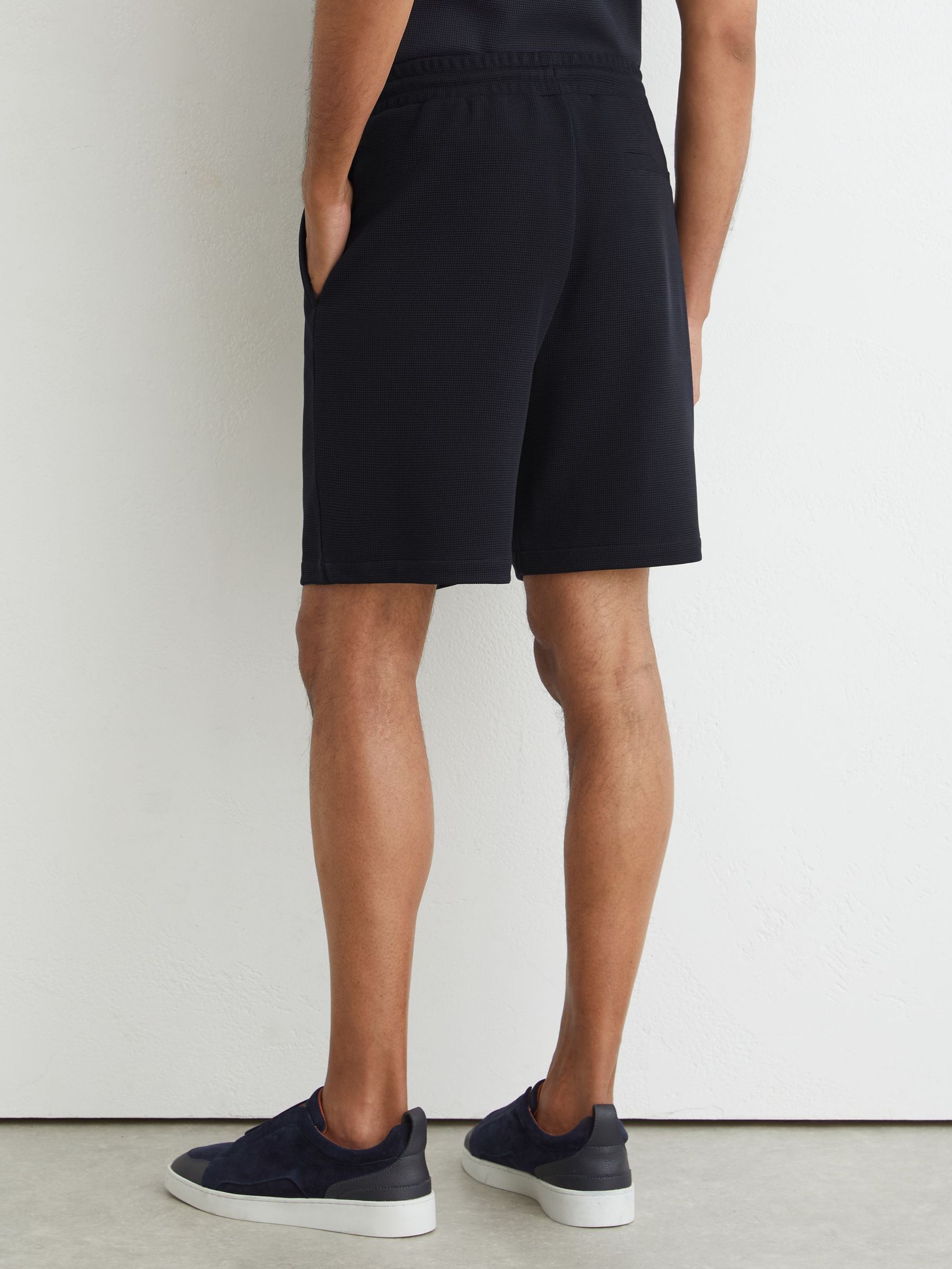 Textured Drawstring Shorts in Navy - Image 5 of 6