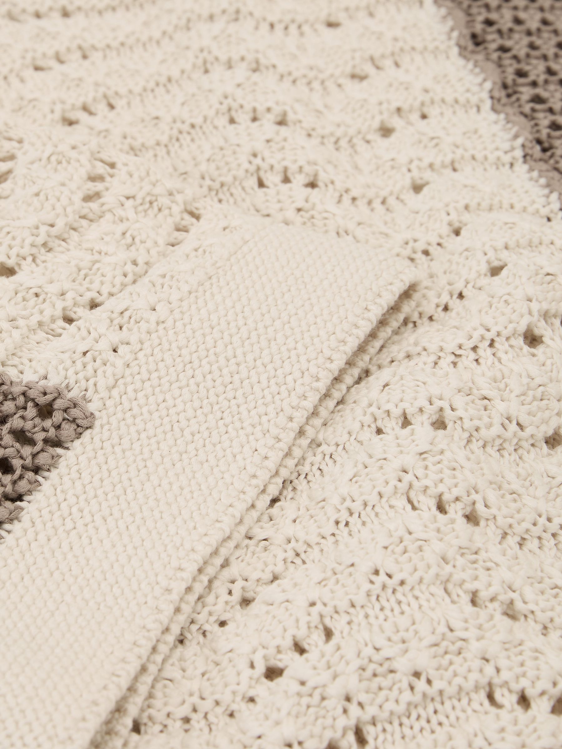 Cotton Crochet-Knit Striped T-Shirt in Camel/Off White - Billede 6 af 6