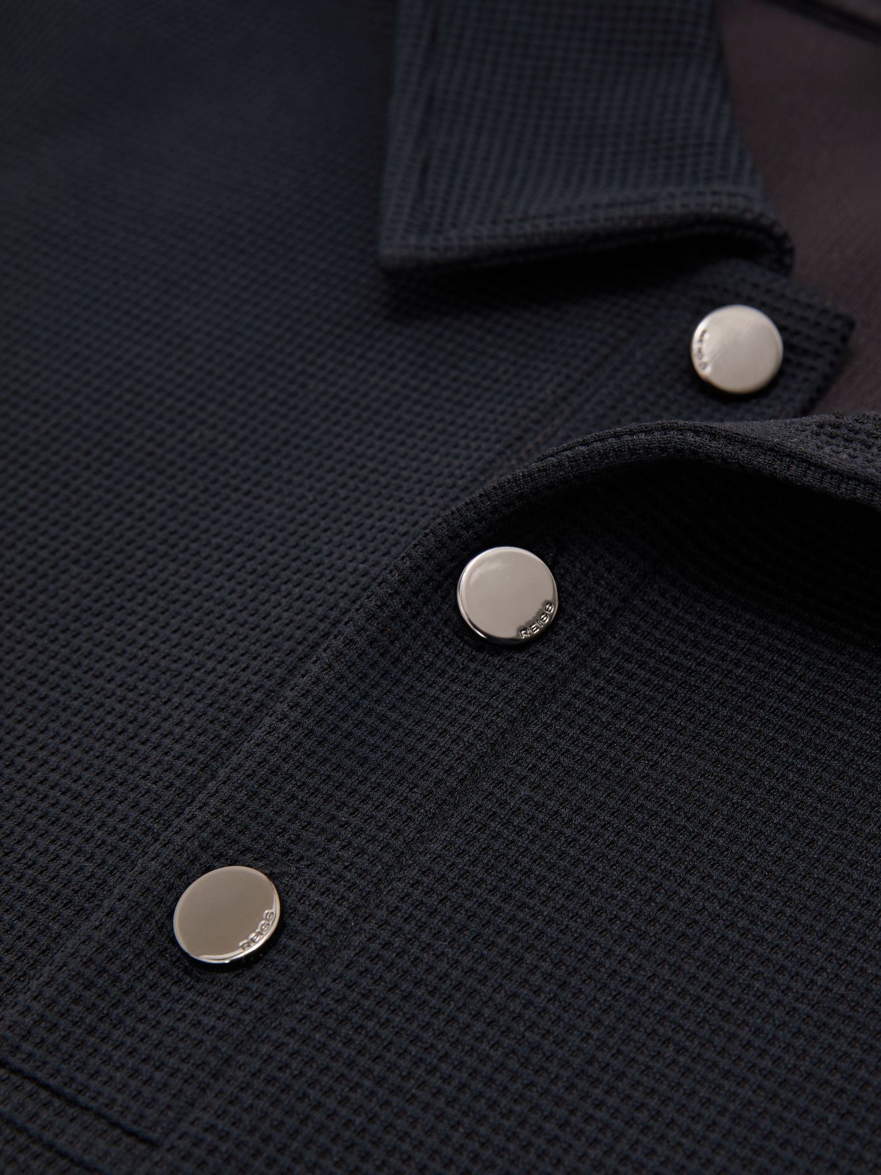 Textured Long-Sleeve Polo Shirt in Navy - Image 6 of 6