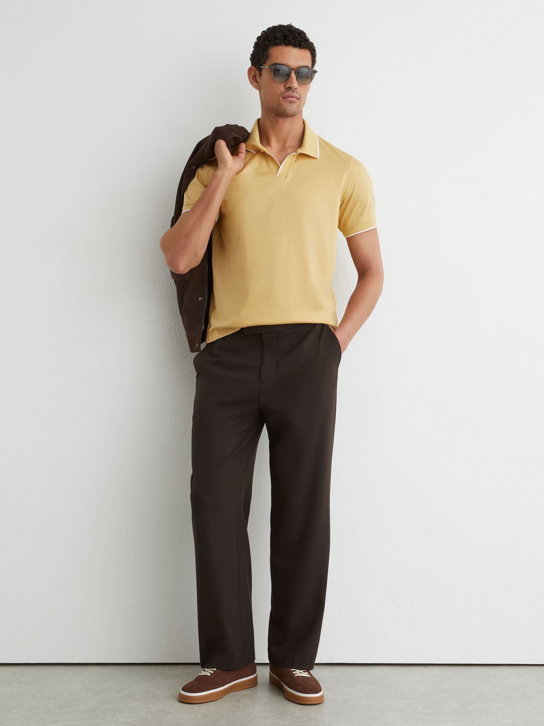 Air-Water Cotton Tipped Polo Shirt in Yellow - Obrázek 1 z 6