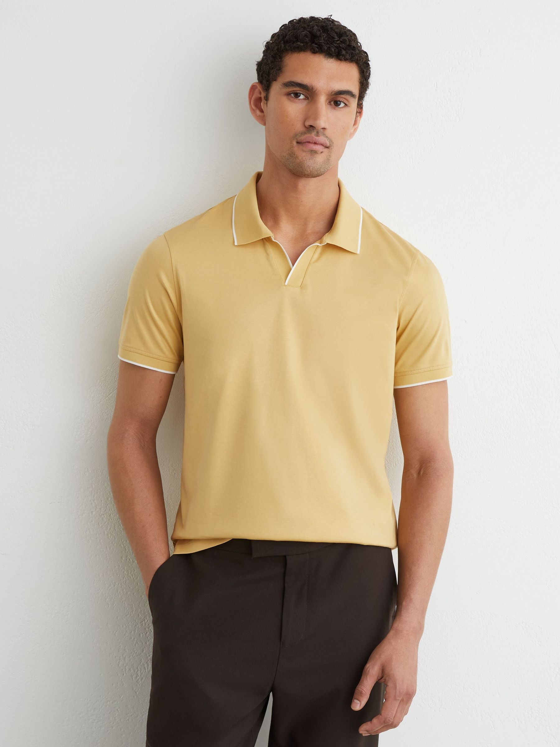 Air-Water Cotton Tipped Polo Shirt in Yellow - Obrázek 4 z 6