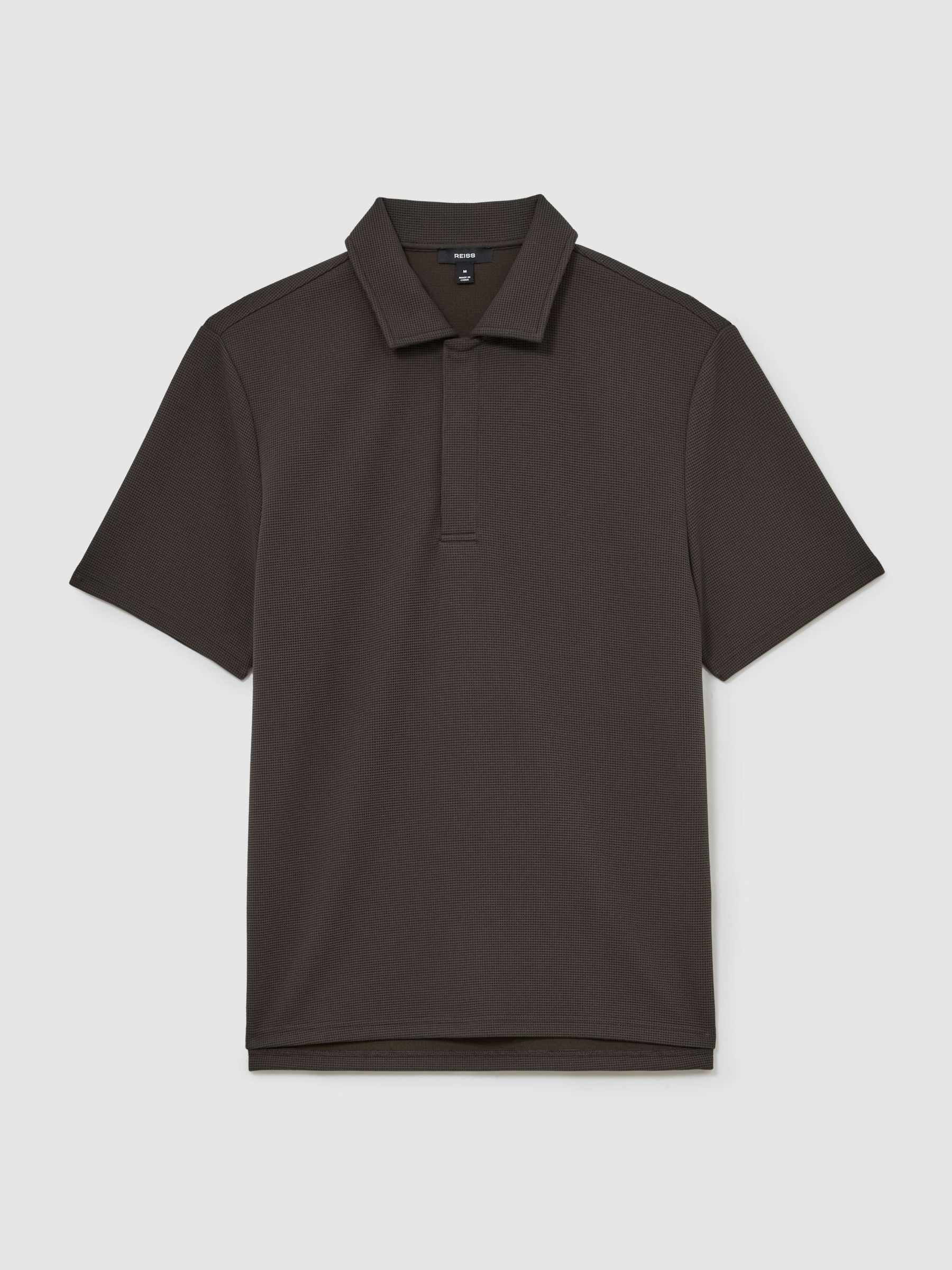 Textured Concealed-Placket Polo Shirt in Brown - Image 2 of 6