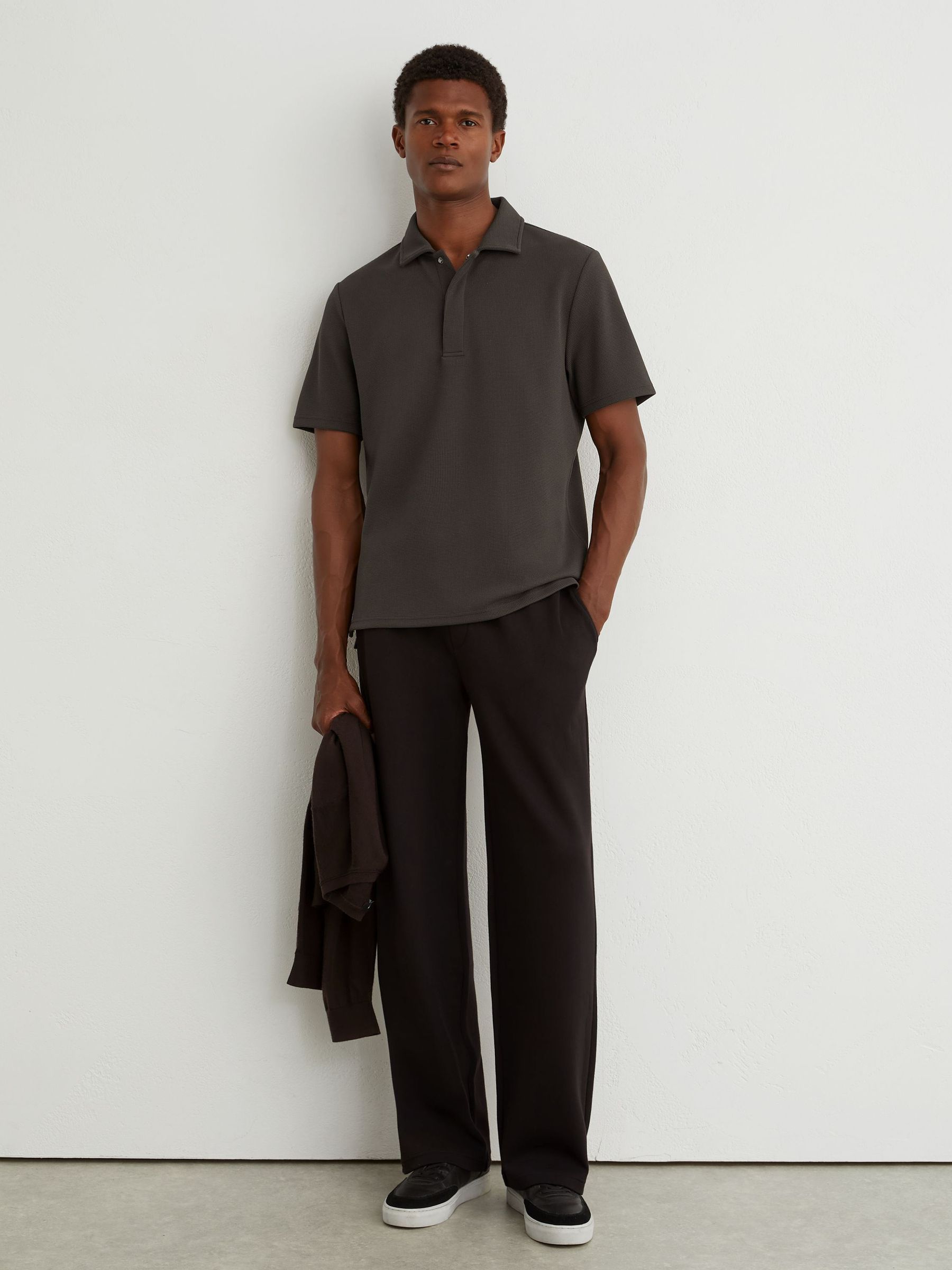 Textured Concealed-Placket Polo Shirt in Brown - Image 3 of 6