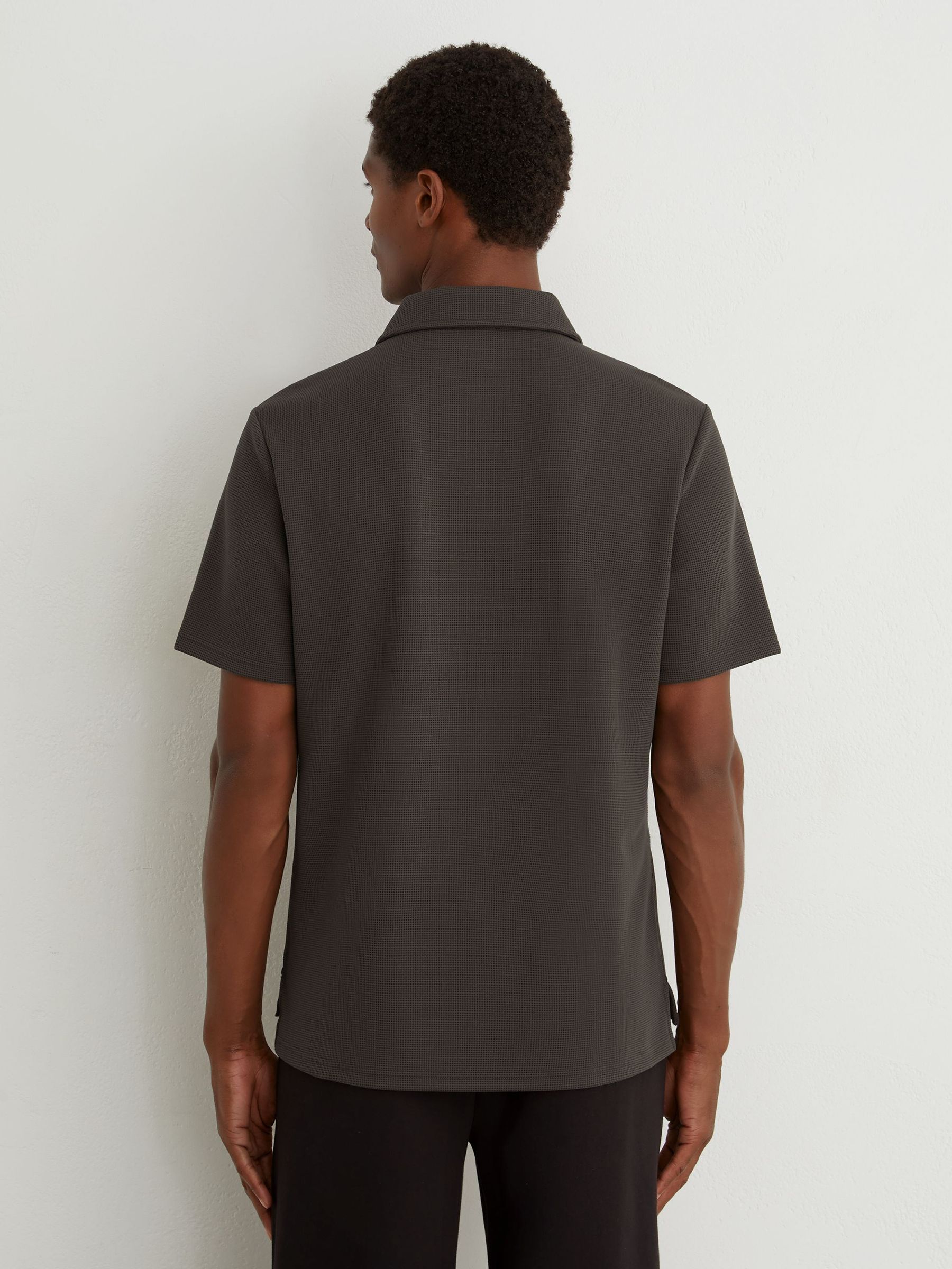Textured Concealed-Placket Polo Shirt in Brown - Image 5 of 6