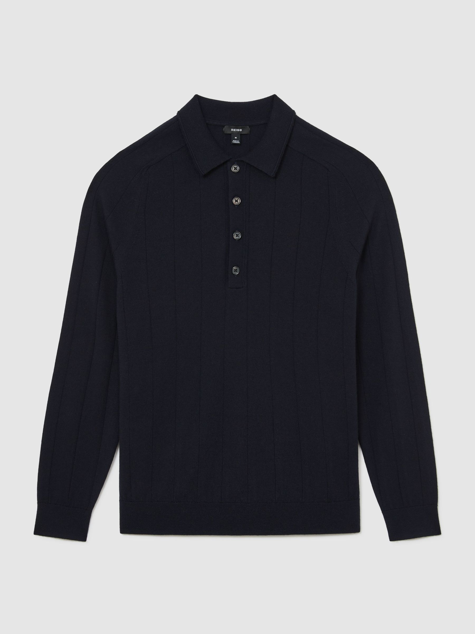 Merino Wool Wide-Rib Polo Jumper in Navy - Image 2 of 7