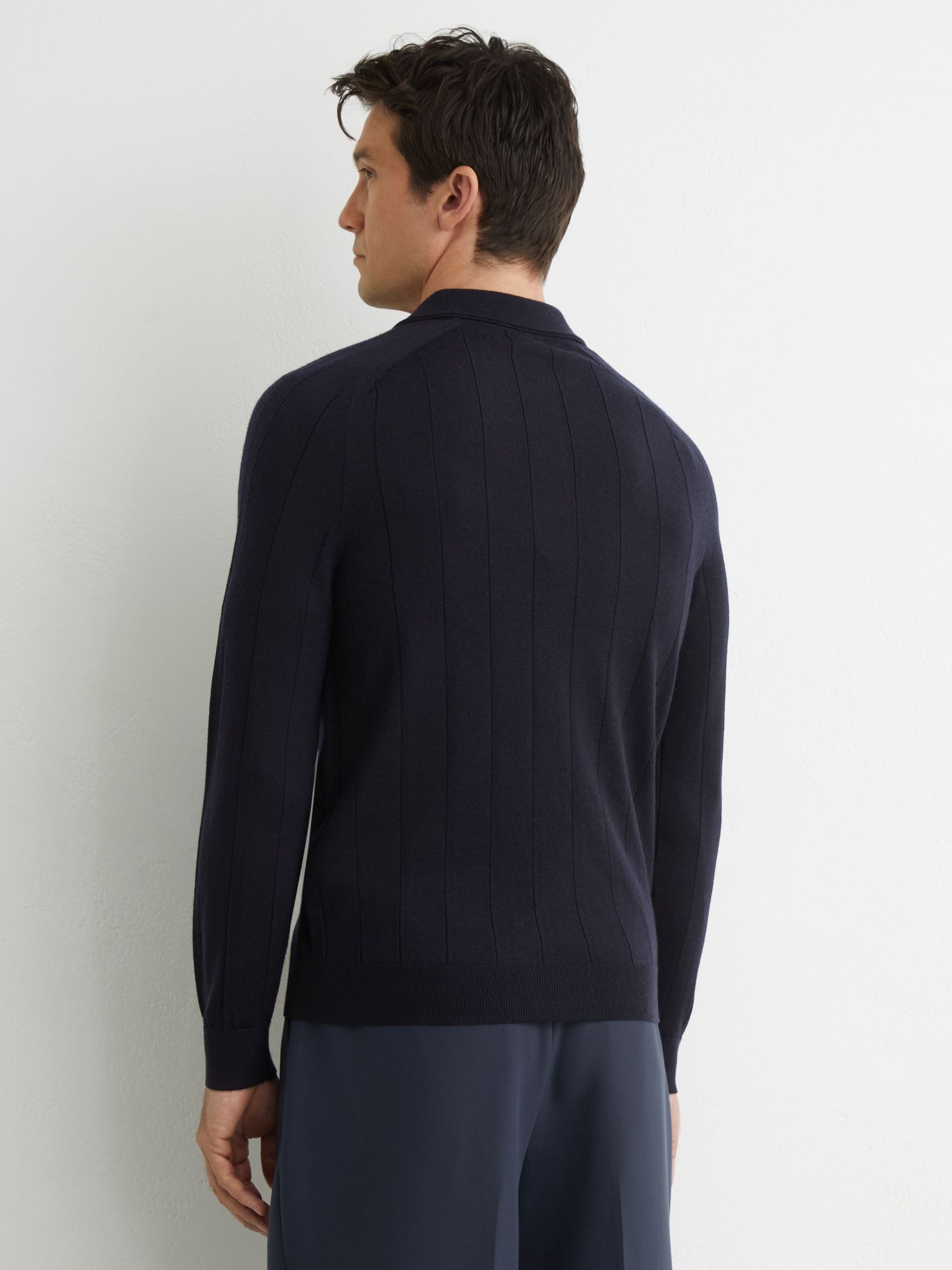 Merino Wool Wide-Rib Polo Jumper in Navy - image 5