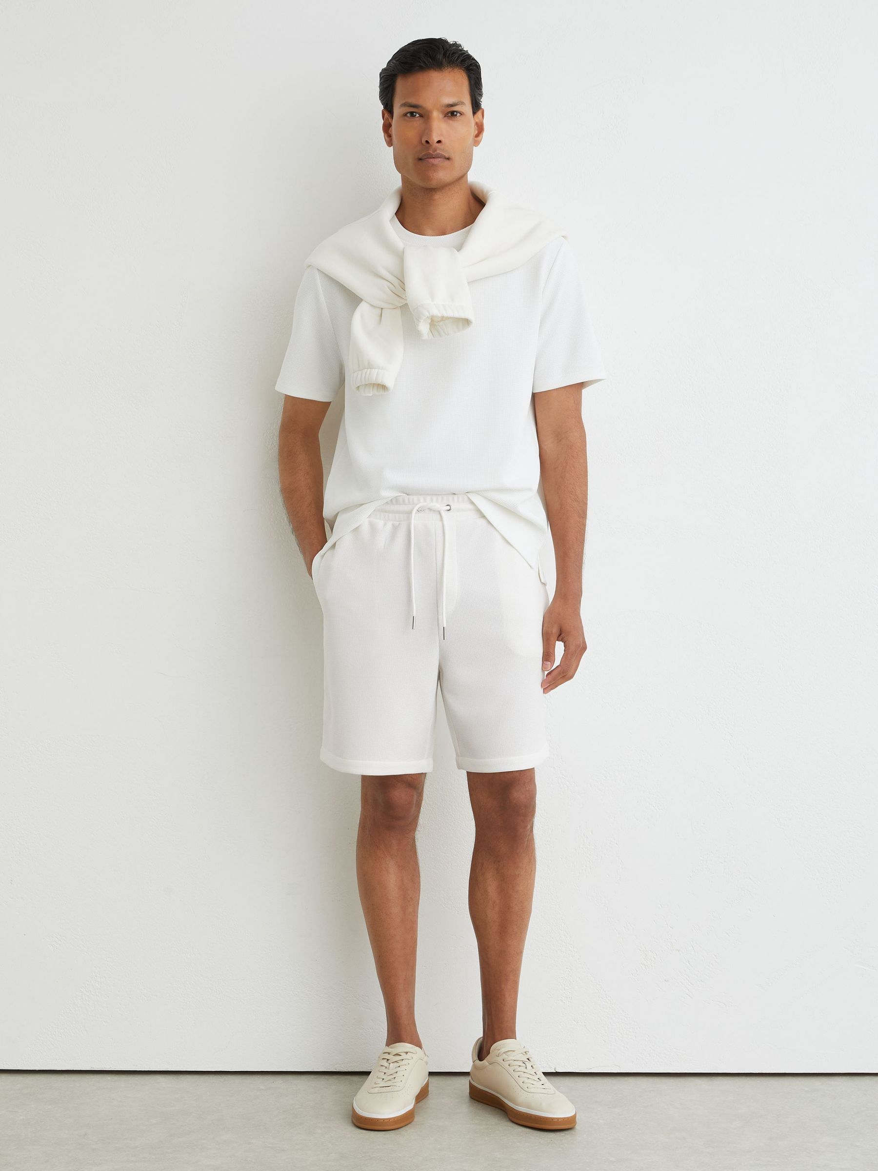 Textured Drawstring Shorts in White - Image 1 of 6