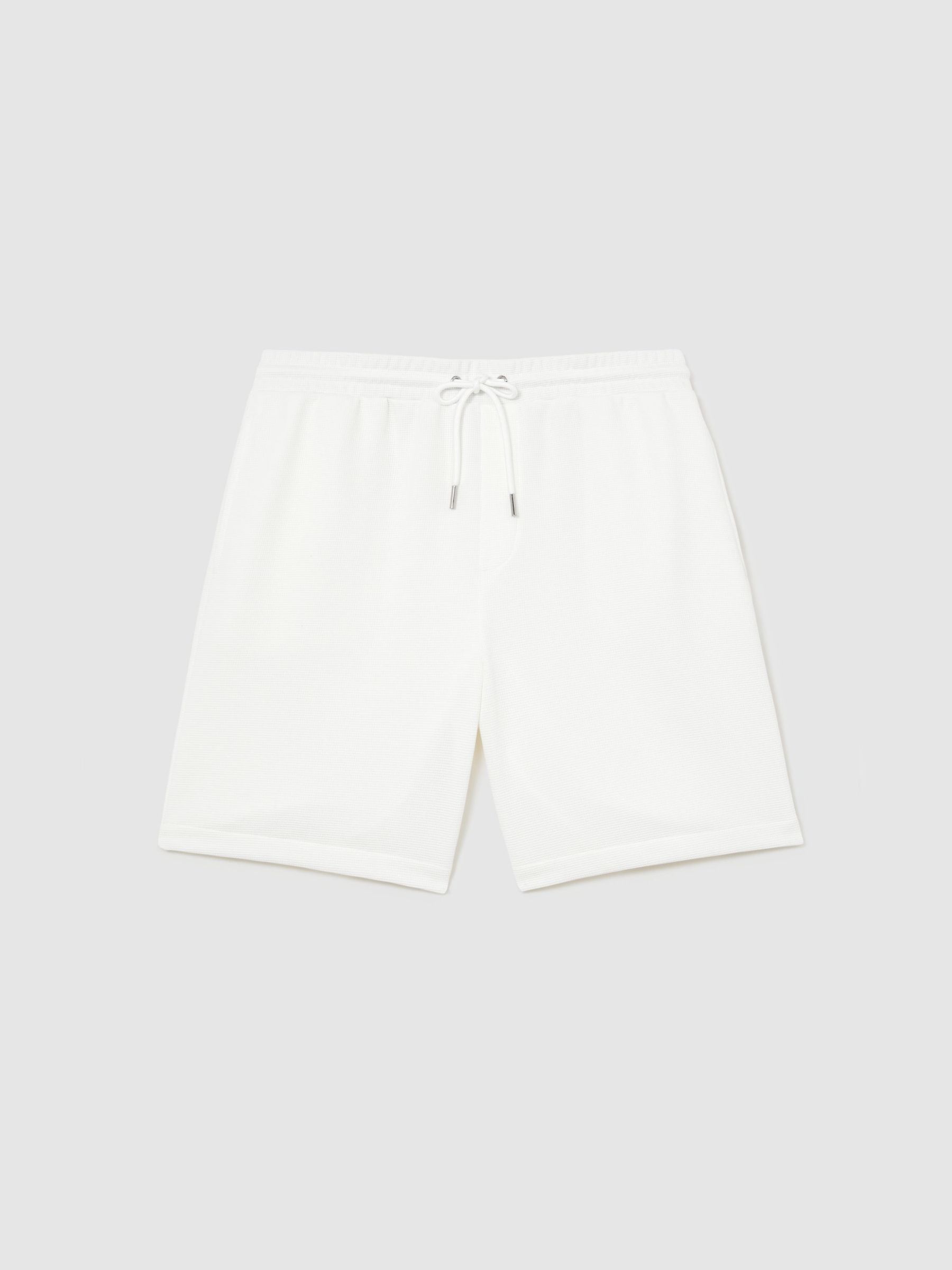 Textured Drawstring Shorts in White - Image 2 of 6