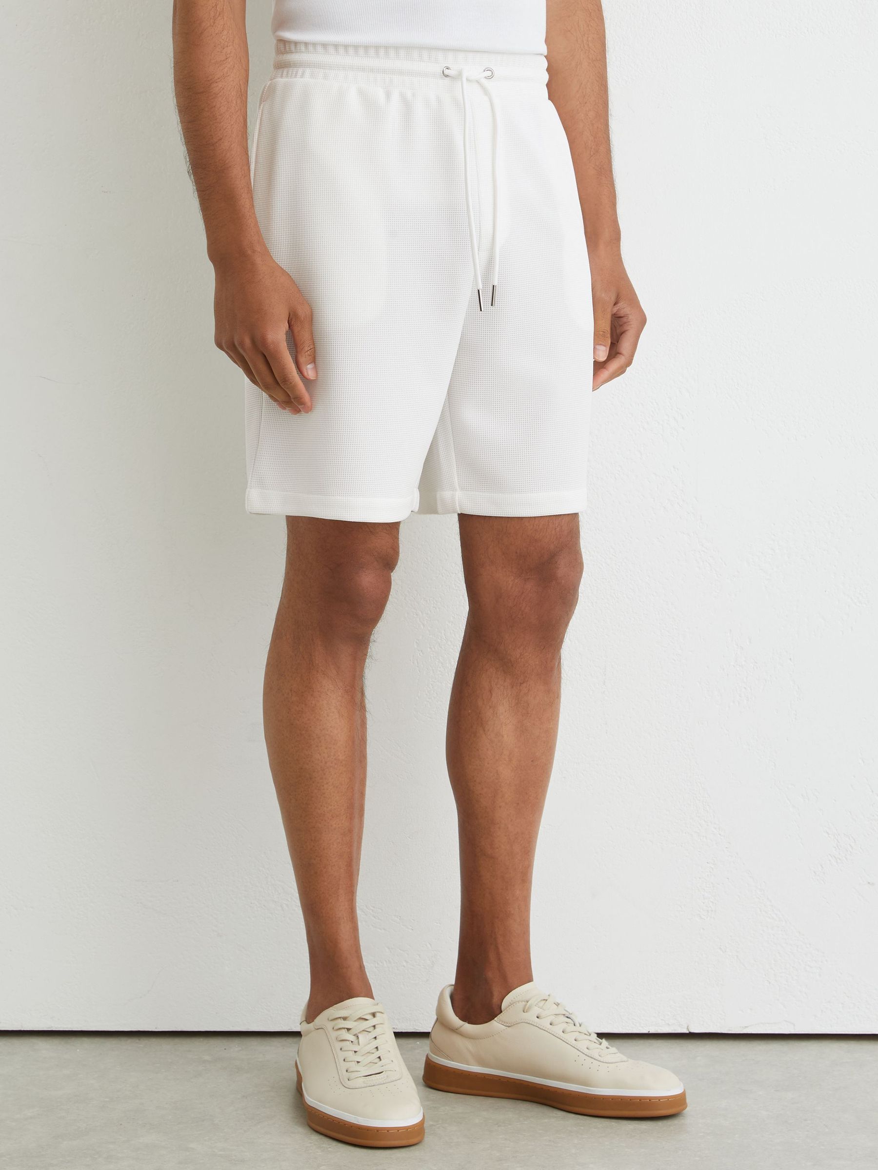 Textured Drawstring Shorts in White - Image 4 of 6