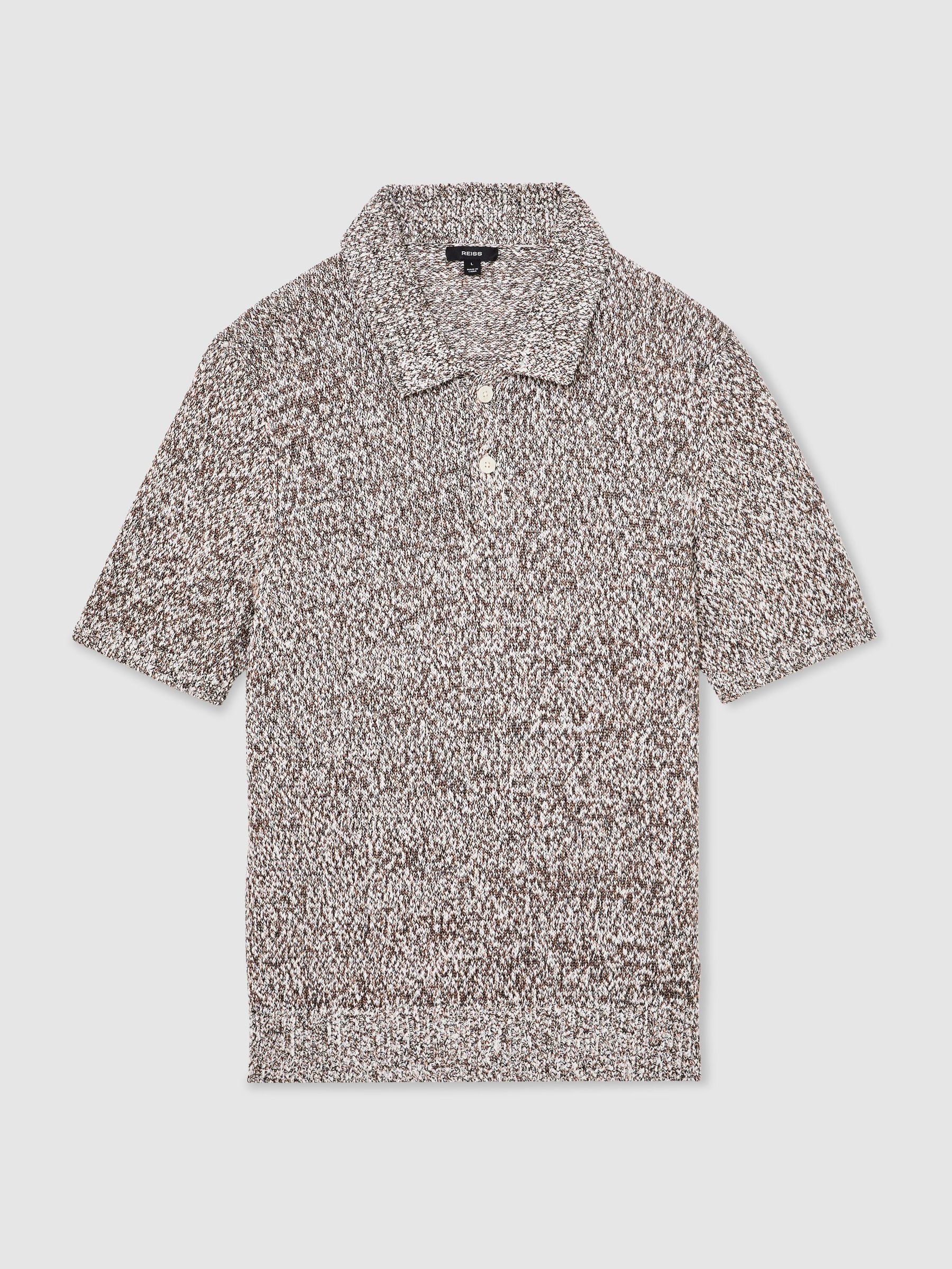 Cotton-Blend Half-Button Marled Polo in White/Camel - Image 2 of 6