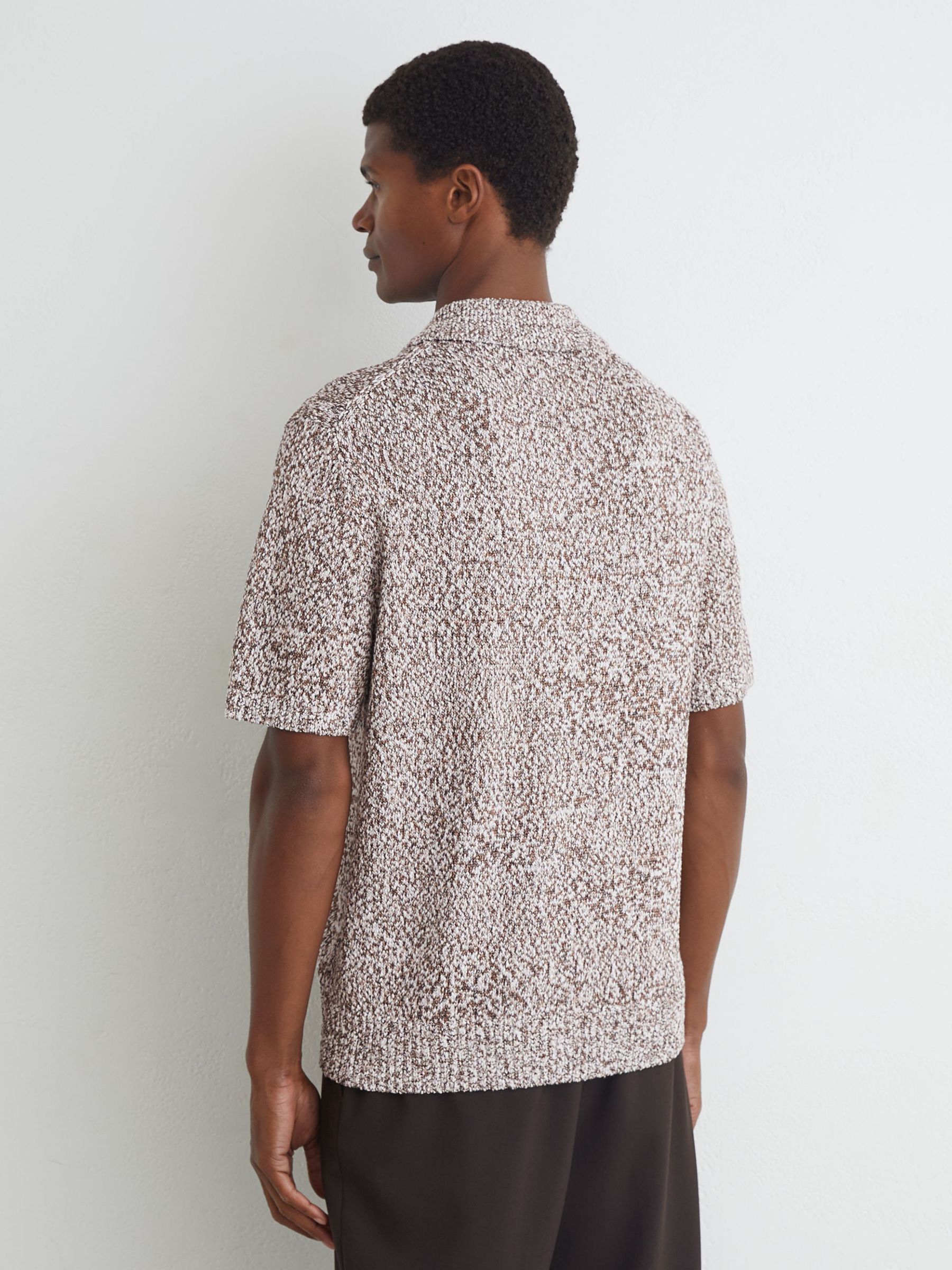 Cotton-Blend Half-Button Marled Polo in White/Camel - Image 5 of 6