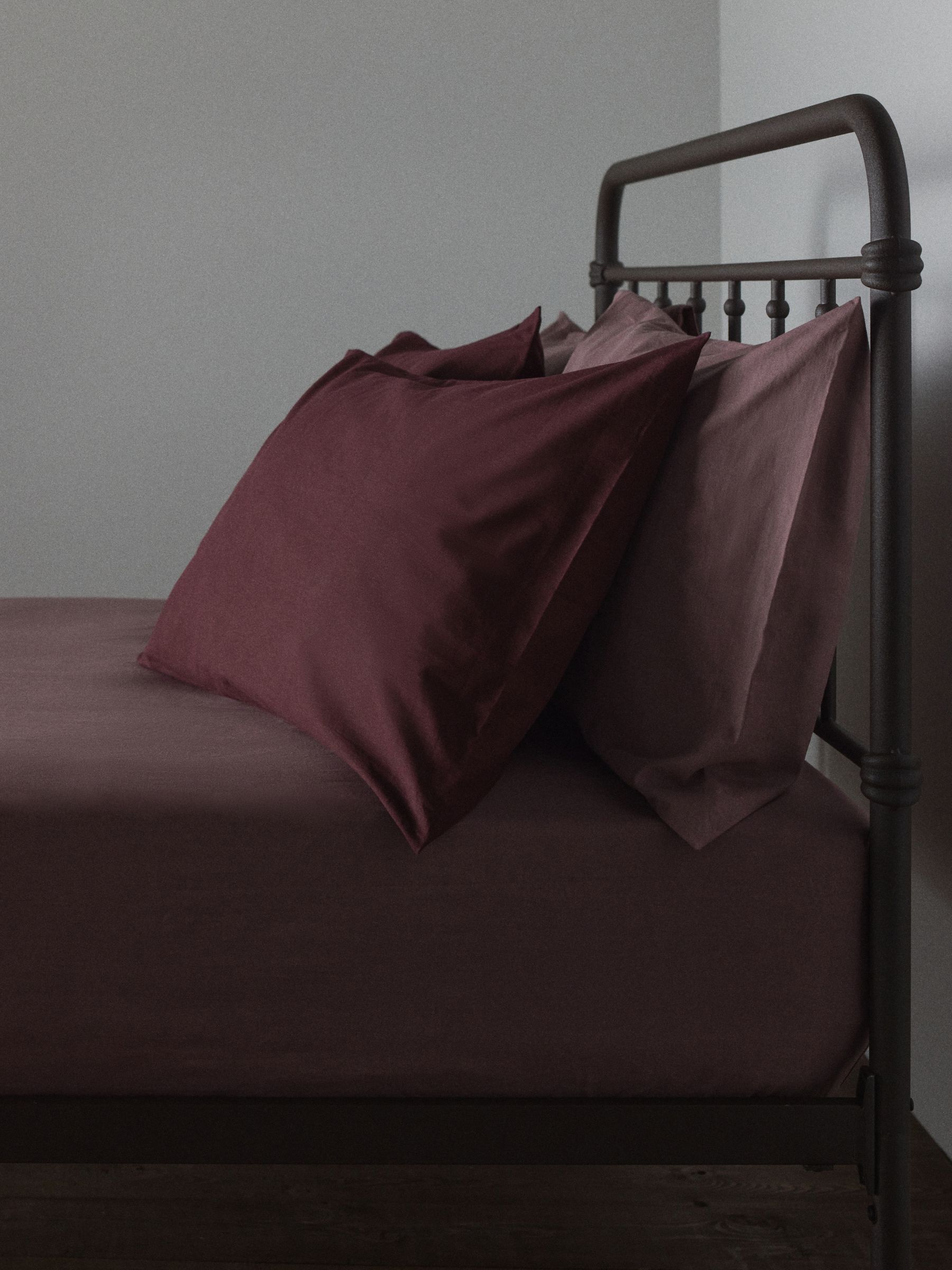The Set 2 Pack Burgundy/Mauve Washed Cotton Fitted Sheet and Pillowcase Set - Image 1 of 6