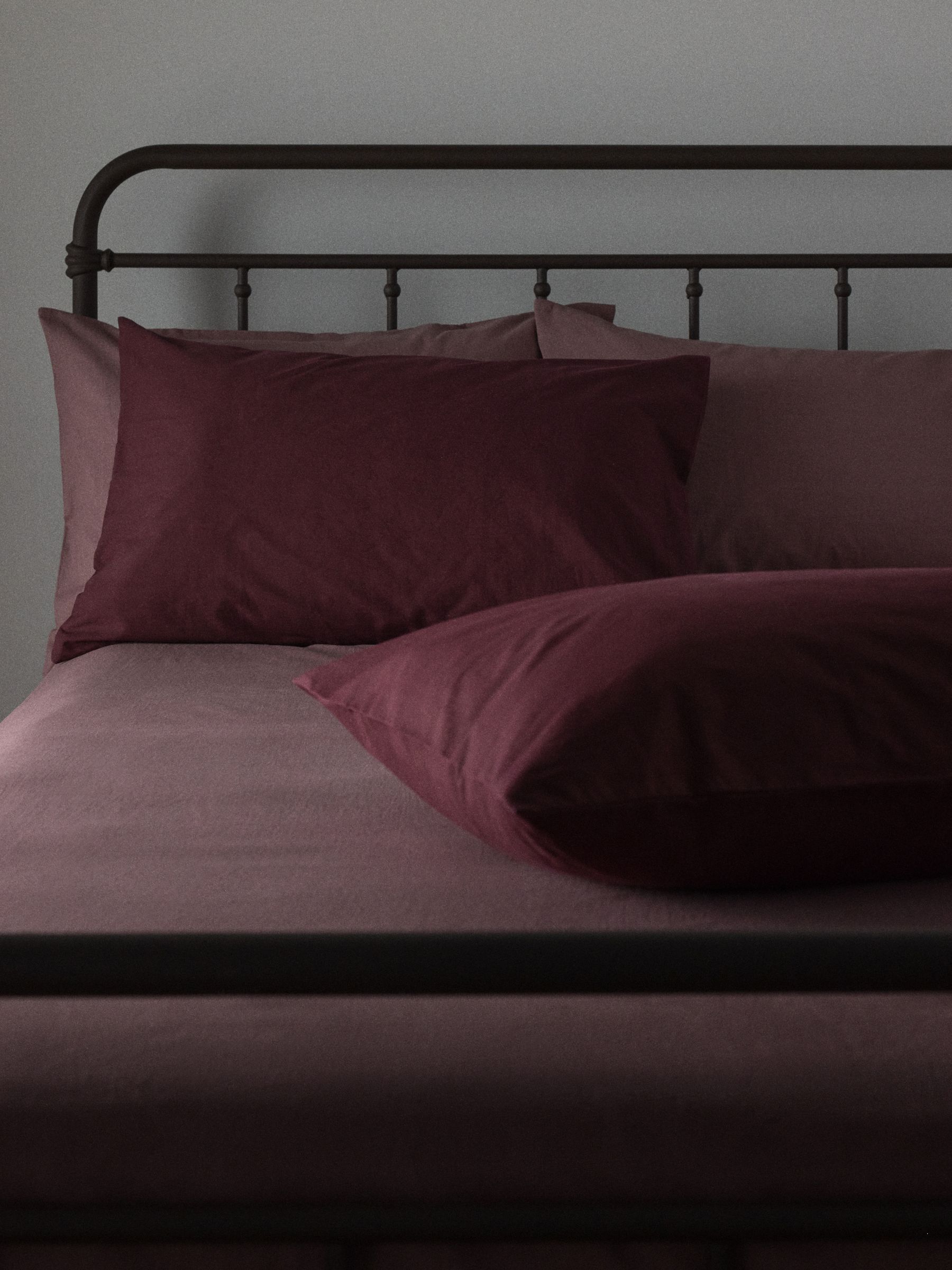 The Set 2 Pack Burgundy/Mauve Washed Cotton Fitted Sheet and Pillowcase Set - Image 2 of 6