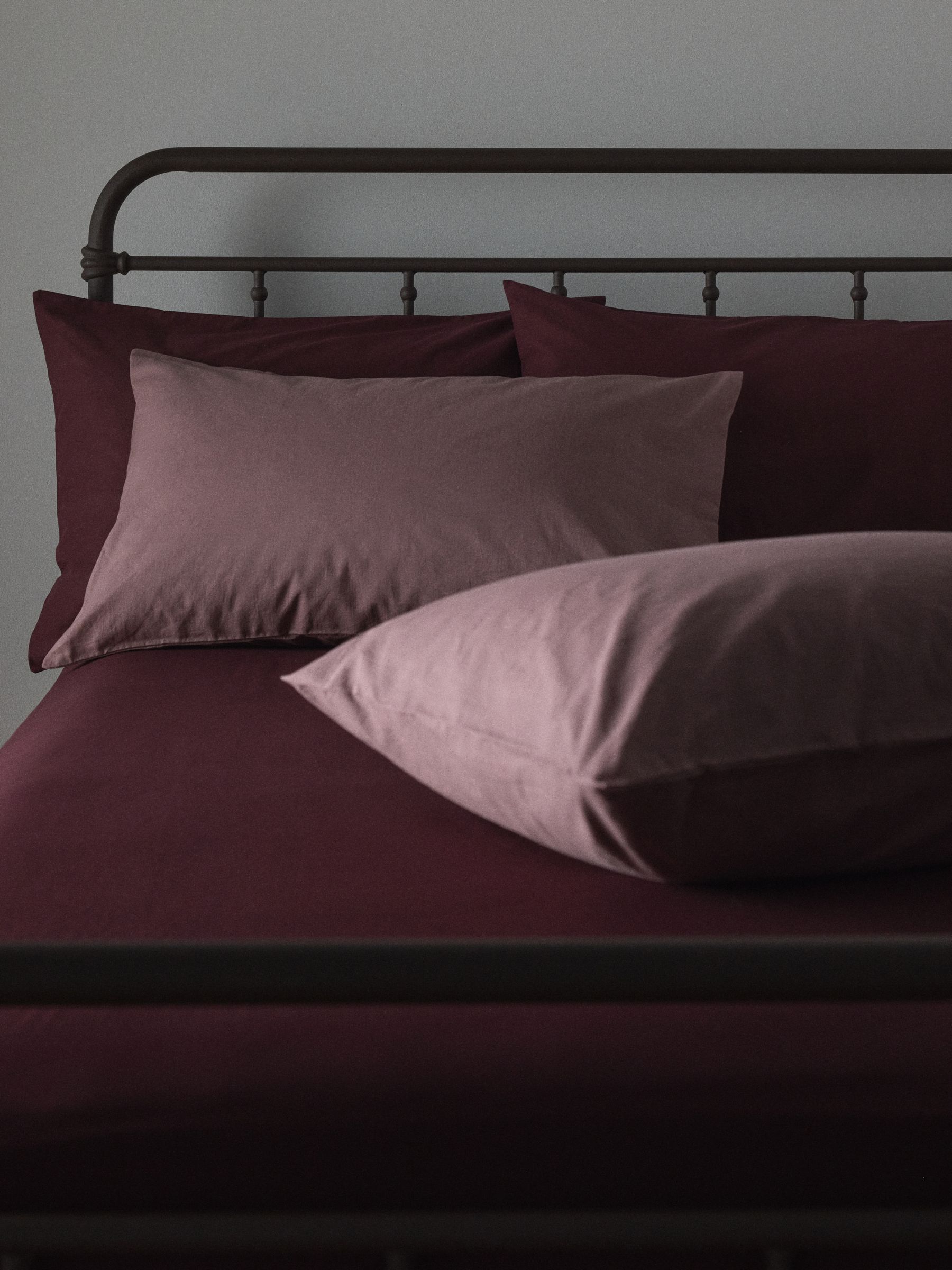 The Set 2 Pack Burgundy/Mauve Washed Cotton Fitted Sheet and Pillowcase Set - Image 3 of 6